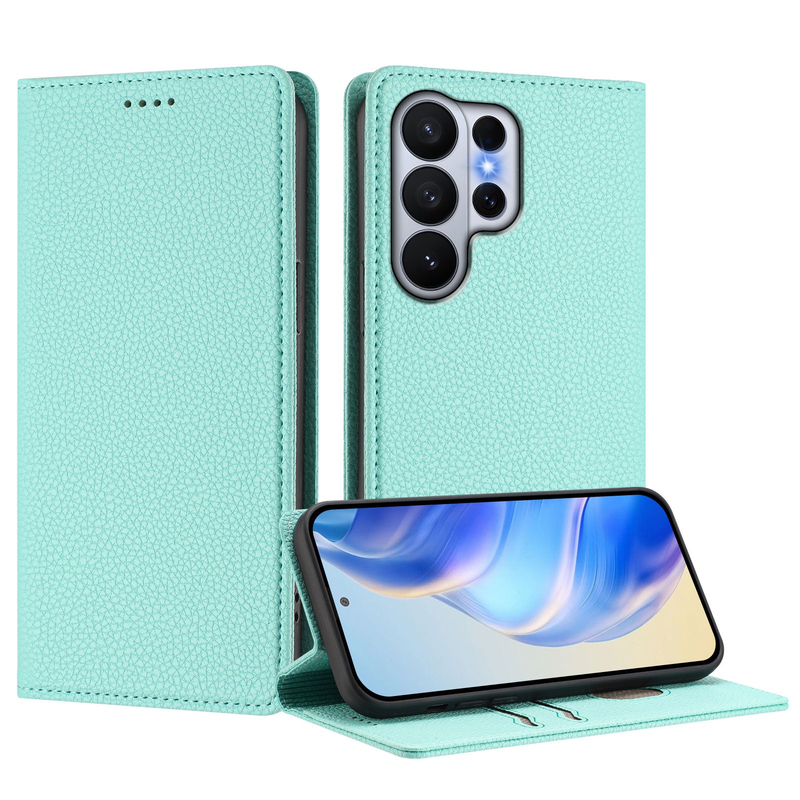 For-Samsung-Galaxy-S26-Ultra-Wallet-Case-RFID-Blocking-Litchi-Texture-Leather-Mobile-Cover-Mint-Green