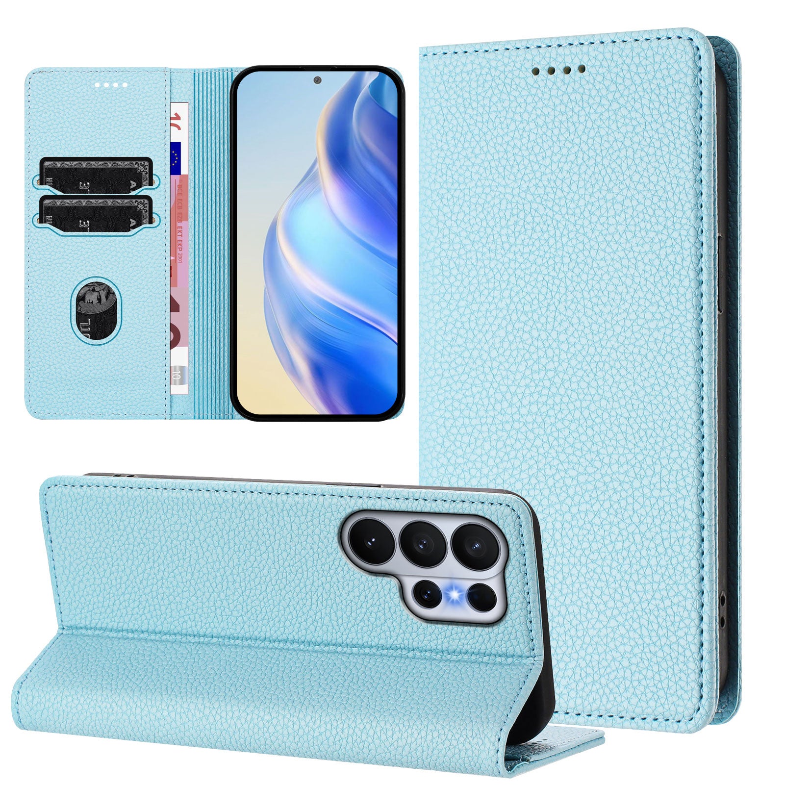For-Samsung-Galaxy-S26-Ultra-Wallet-Case-RFID-Blocking-Litchi-Texture-Leather-Mobile-Cover-Baby-Blue