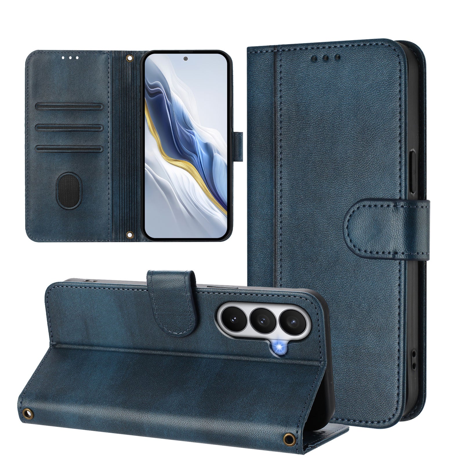 For-Samsung-Galaxy-S26-/-S26-Pro-Cases-Wallet-Stand-Retro-Texture-Leather-Phone-Cover-with-Lanyard-Blue