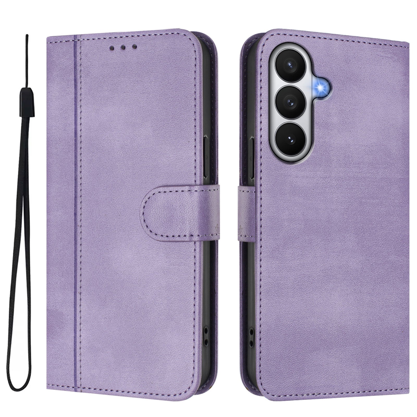 For-Samsung-Galaxy-S26-/-S26-Pro-Cases-Wallet-Stand-Retro-Texture-Leather-Phone-Cover-with-Lanyard-Light-Purple