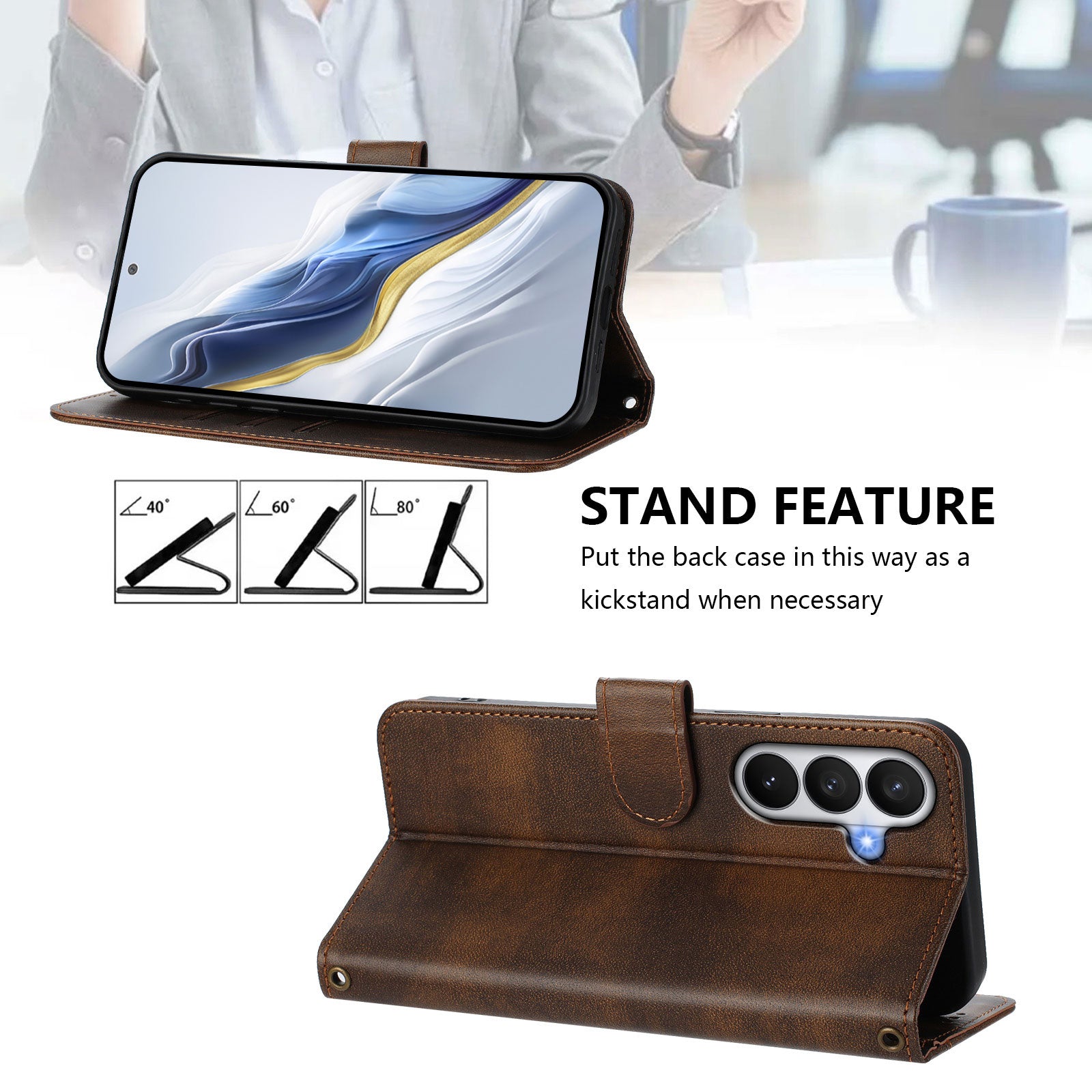For-Samsung-Galaxy-S26-/-S26-Pro-Cases-Wallet-Stand-Retro-Texture-Leather-Phone-Cover-with-Lanyard-Brown