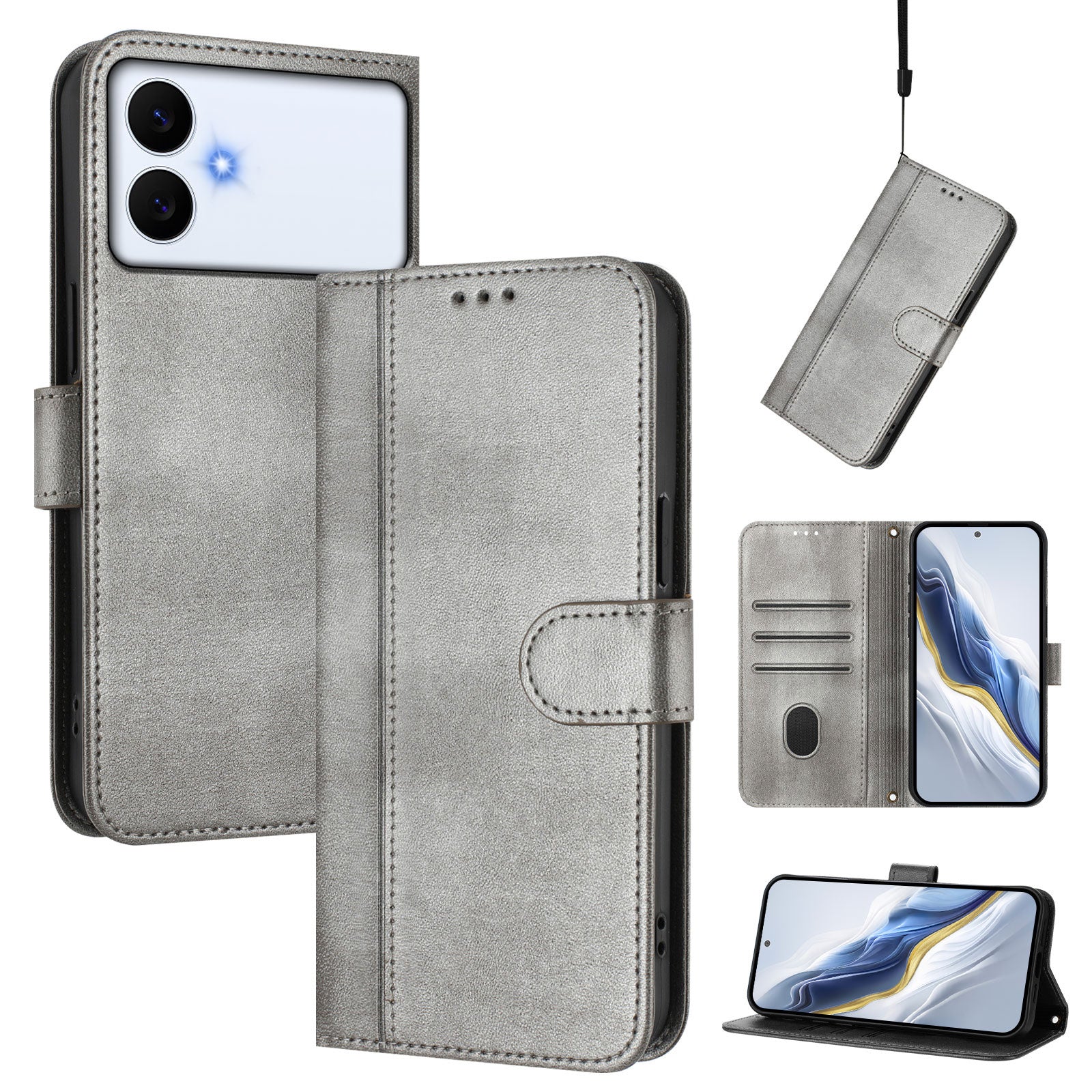 For-Samsung-Galaxy-S26-Edge-Cases-Wallet-Stand-Retro-Texture-Leather-Phone-Cover-with-Lanyard-Grey