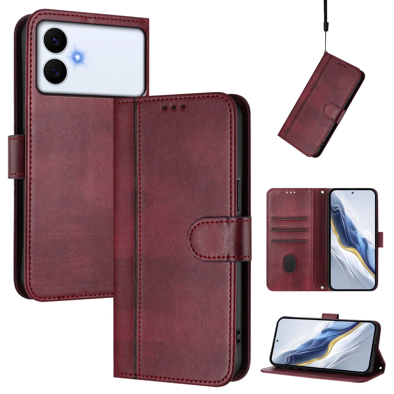 For-Samsung-Galaxy-S26-Edge-Cases-Wallet-Stand-Retro-Texture-Leather-Phone-Cover-with-Lanyard-Wine-Red