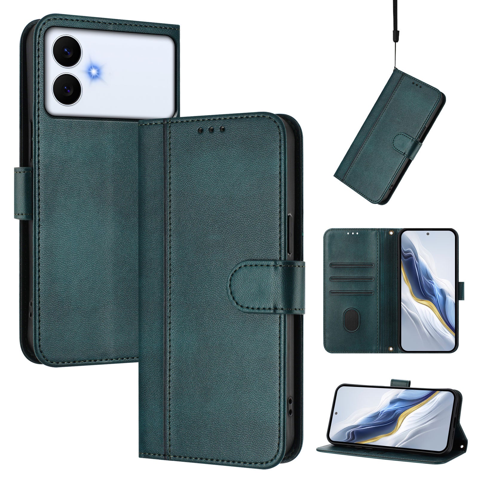 For-Samsung-Galaxy-S26-Edge-Cases-Wallet-Stand-Retro-Texture-Leather-Phone-Cover-with-Lanyard-Dark-Green