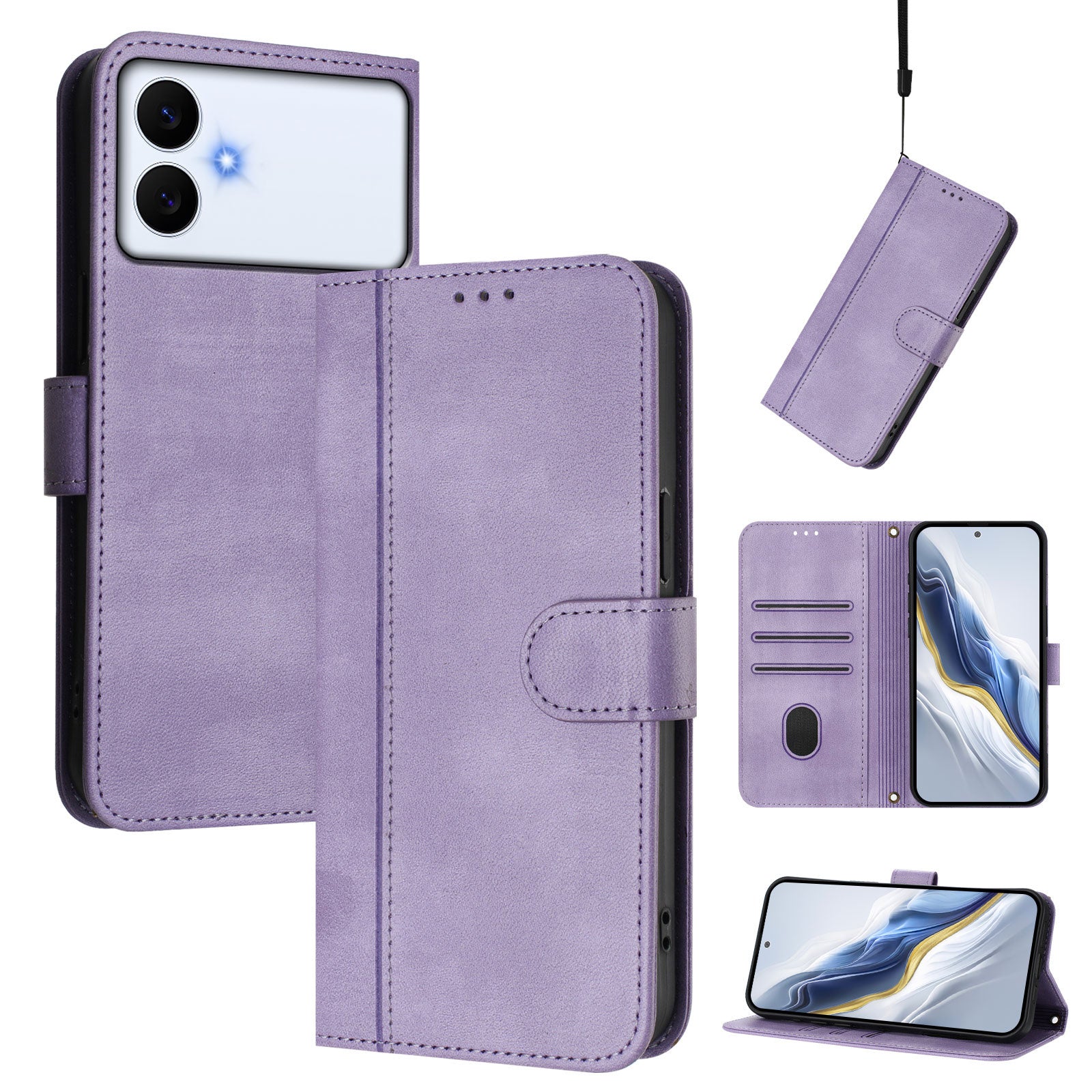 For-Samsung-Galaxy-S26-Edge-Cases-Wallet-Stand-Retro-Texture-Leather-Phone-Cover-with-Lanyard-Light-Purple