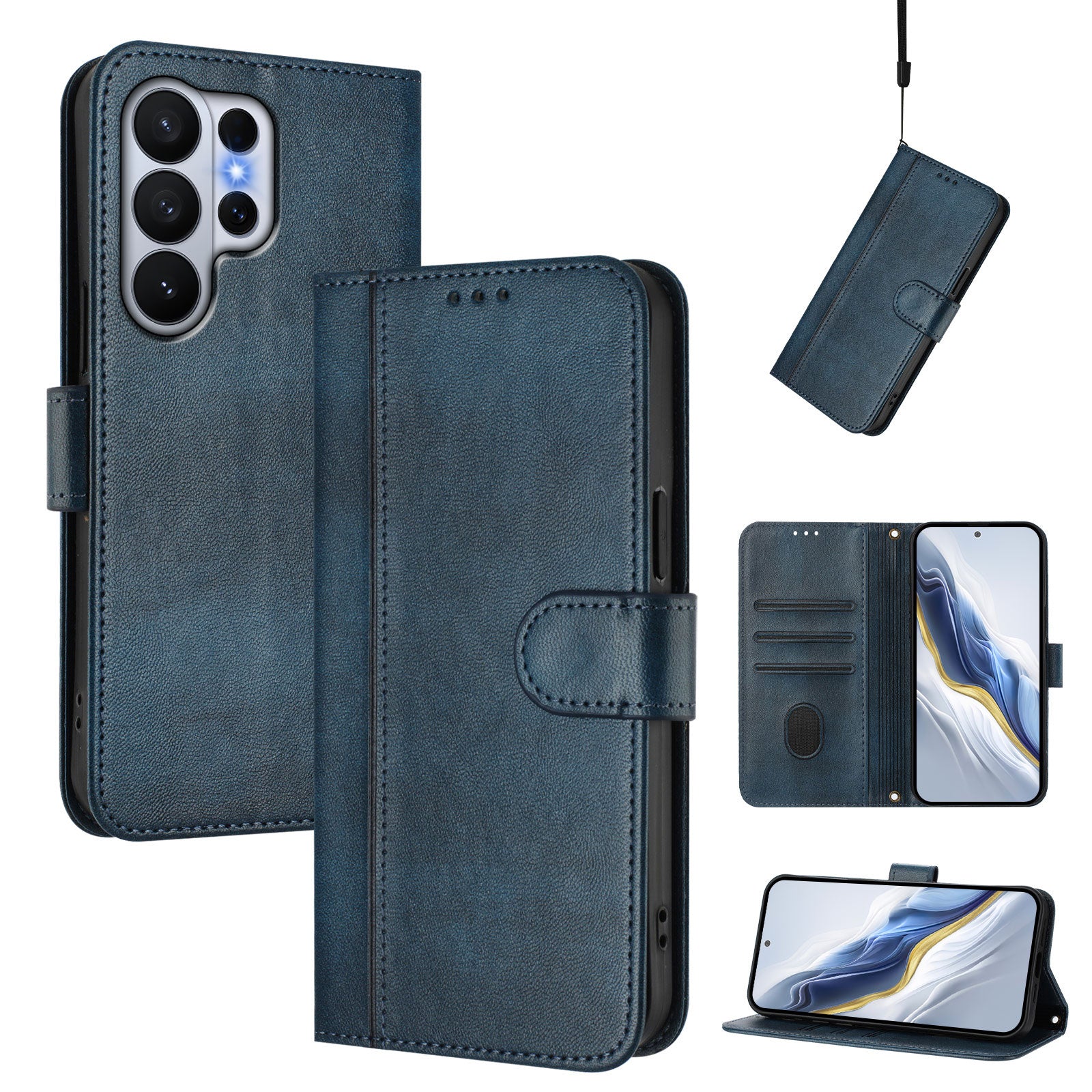 For-Samsung-Galaxy-S26-Ultra-Cases-Wallet-Stand-Retro-Texture-Leather-Phone-Cover-with-Lanyard-Blue