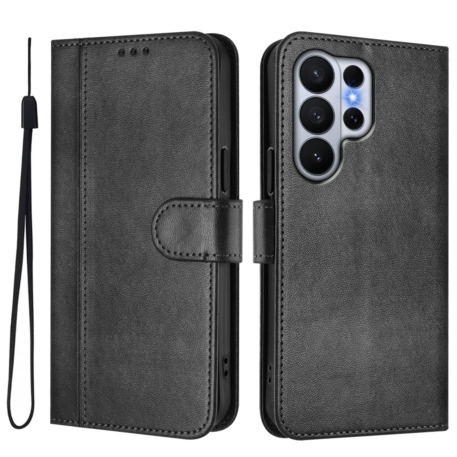 For-Samsung-Galaxy-S26-Ultra-Cases-Wallet-Stand-Retro-Texture-Leather-Phone-Cover-with-Lanyard-Black