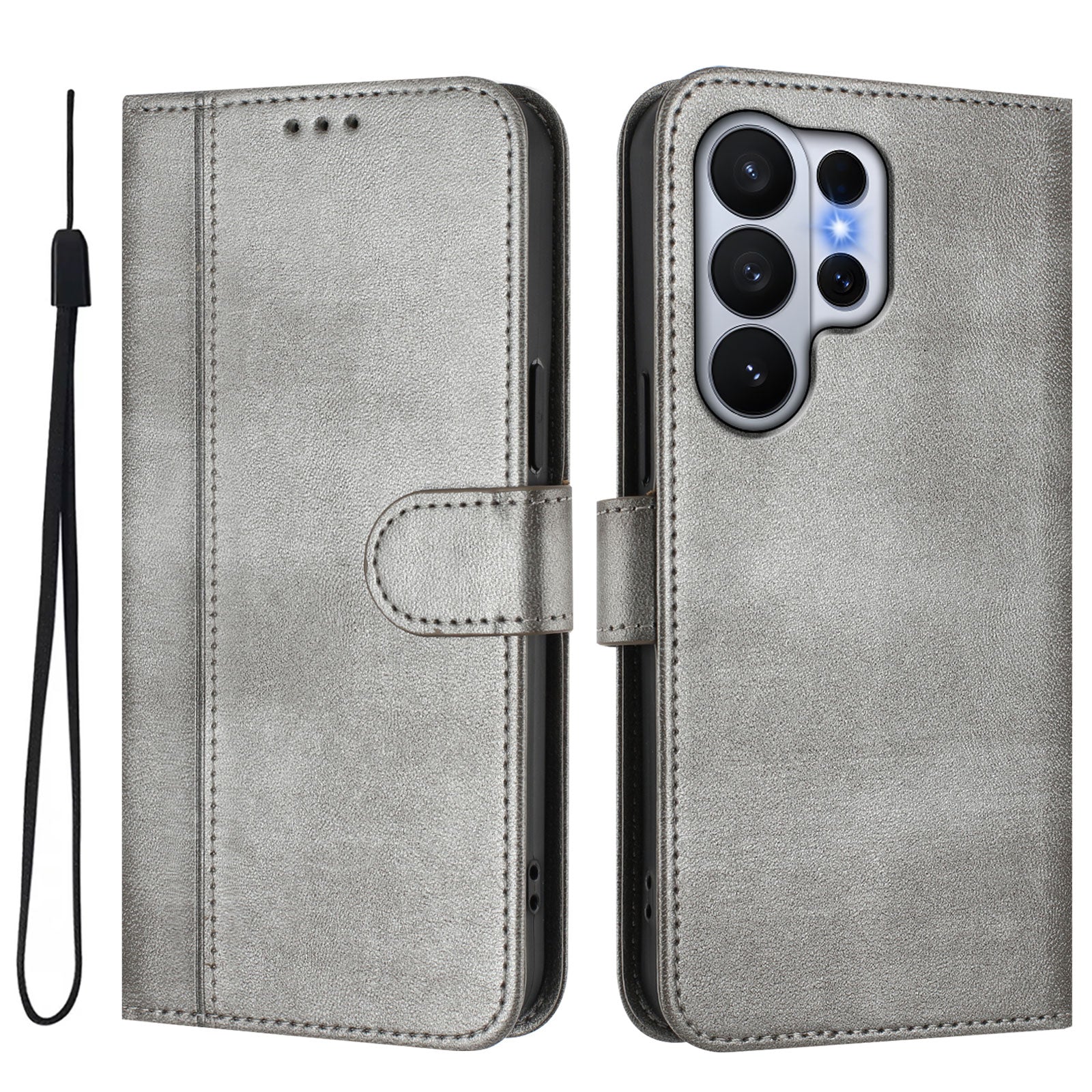 For-Samsung-Galaxy-S26-Ultra-Cases-Wallet-Stand-Retro-Texture-Leather-Phone-Cover-with-Lanyard-Grey