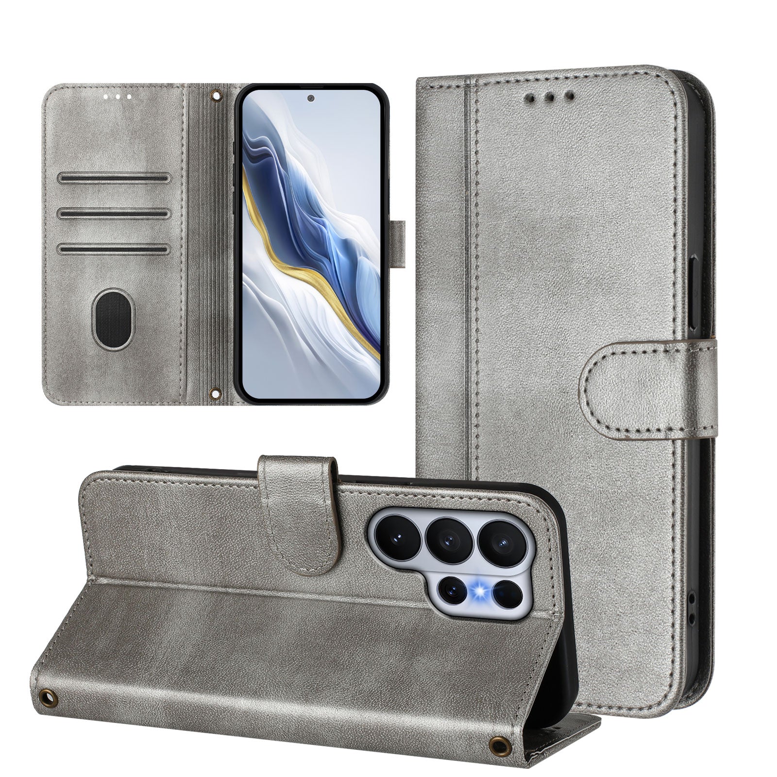 For-Samsung-Galaxy-S26-Ultra-Cases-Wallet-Stand-Retro-Texture-Leather-Phone-Cover-with-Lanyard-Grey