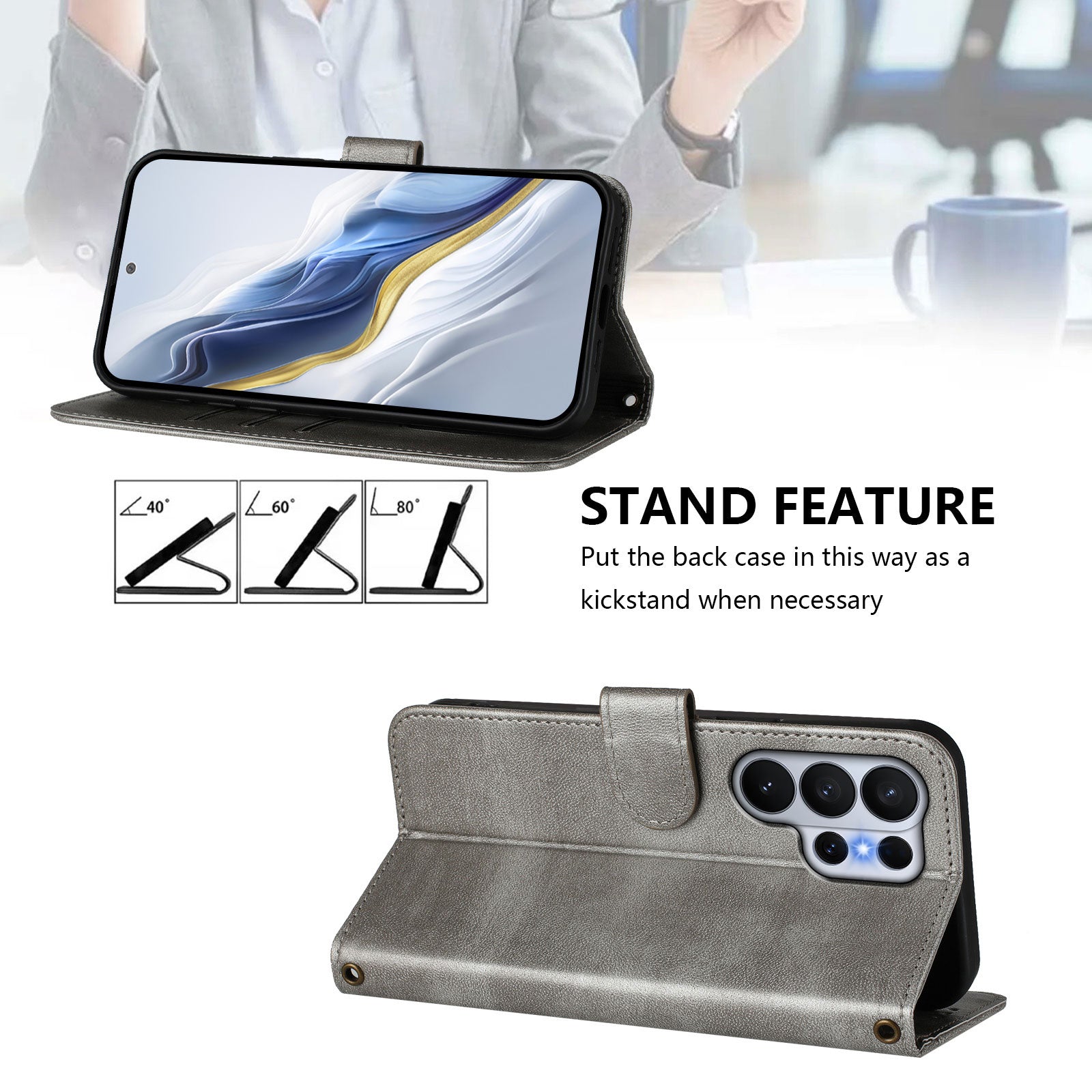 For-Samsung-Galaxy-S26-Ultra-Cases-Wallet-Stand-Retro-Texture-Leather-Phone-Cover-with-Lanyard-Grey