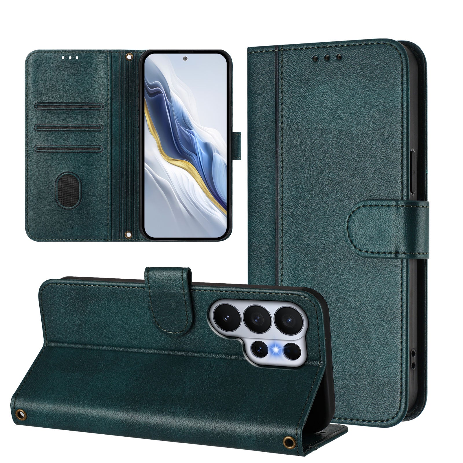 For-Samsung-Galaxy-S26-Ultra-Cases-Wallet-Stand-Retro-Texture-Leather-Phone-Cover-with-Lanyard-Dark-Green