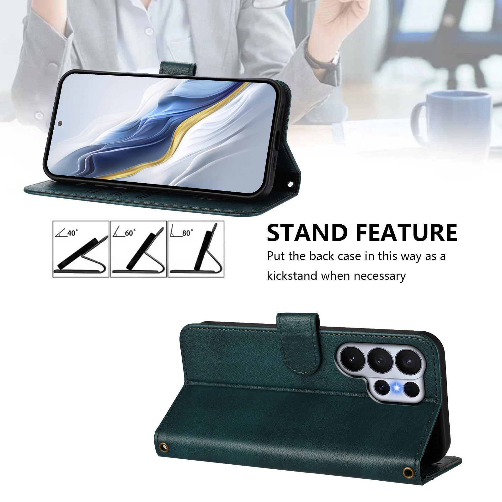 For-Samsung-Galaxy-S26-Ultra-Cases-Wallet-Stand-Retro-Texture-Leather-Phone-Cover-with-Lanyard-Dark-Green