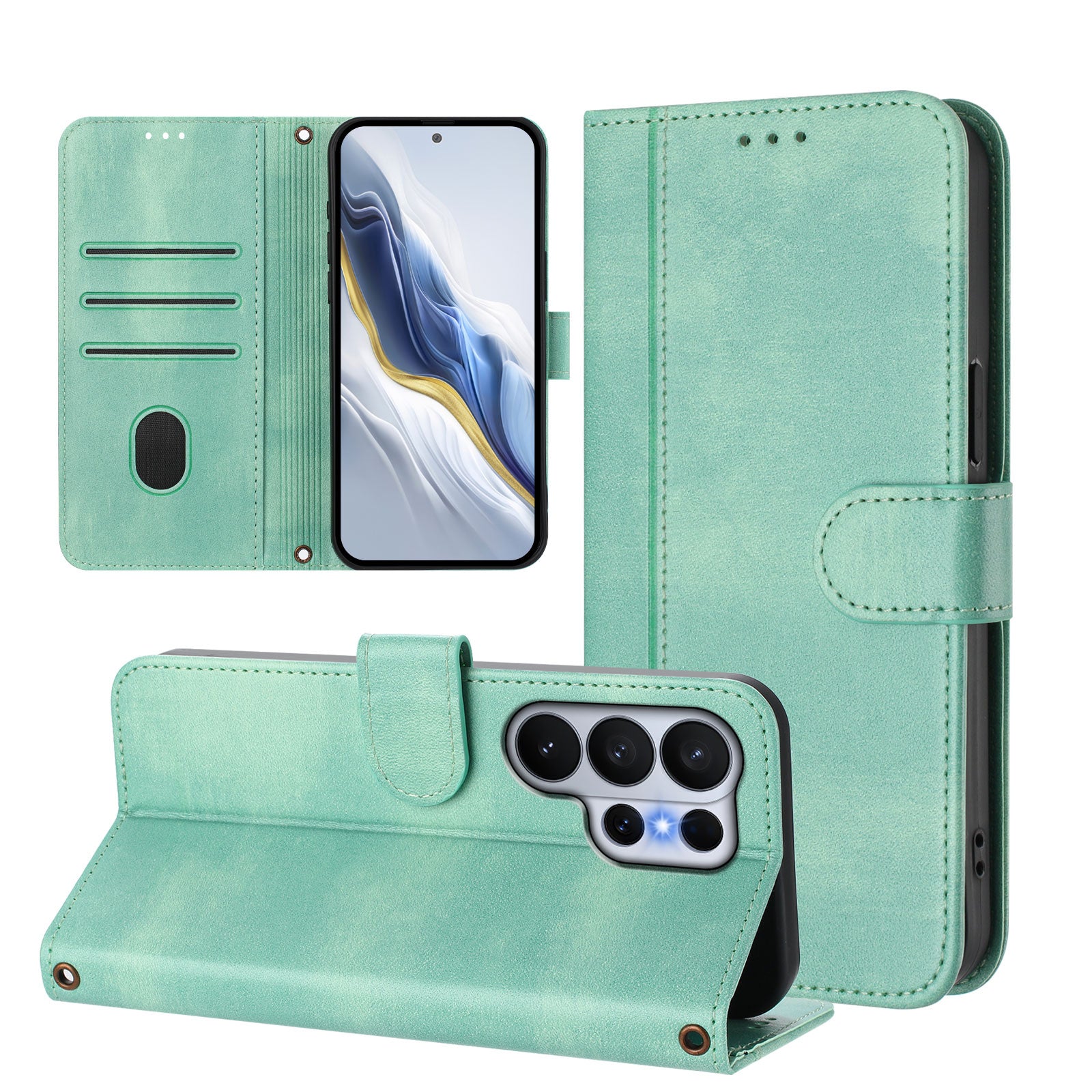 For-Samsung-Galaxy-S26-Ultra-Cases-Wallet-Stand-Retro-Texture-Leather-Phone-Cover-with-Lanyard-Mint-Green