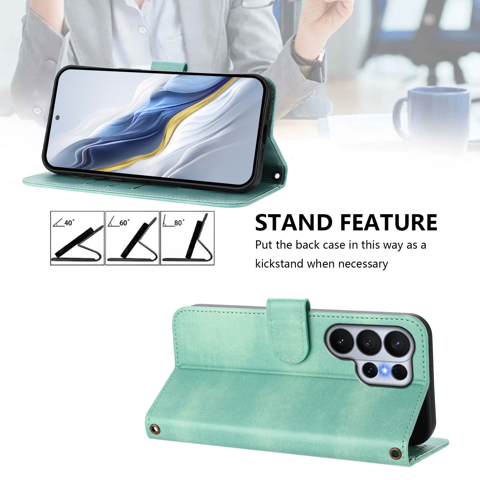 For-Samsung-Galaxy-S26-Ultra-Cases-Wallet-Stand-Retro-Texture-Leather-Phone-Cover-with-Lanyard-Mint-Green