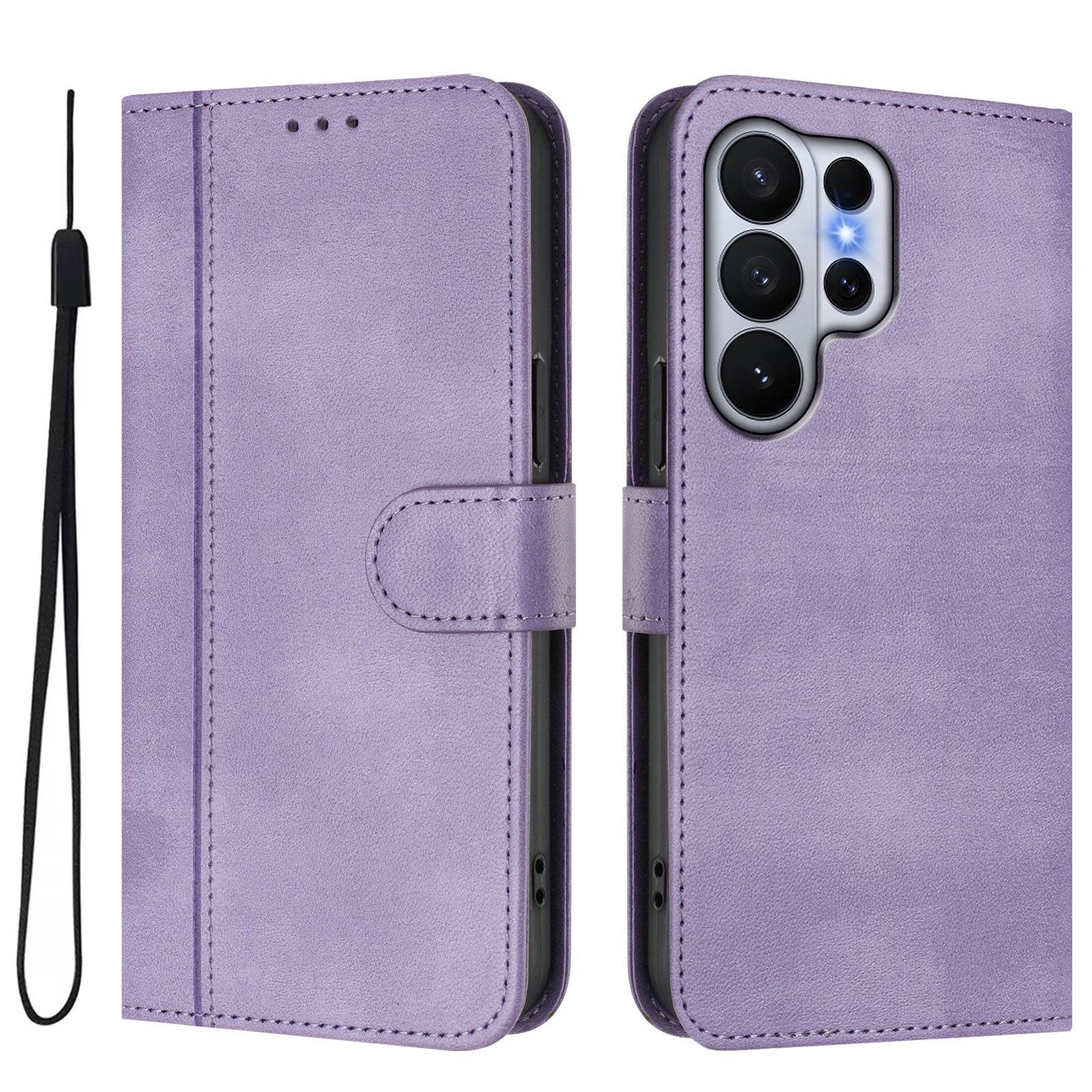 For-Samsung-Galaxy-S26-Ultra-Cases-Wallet-Stand-Retro-Texture-Leather-Phone-Cover-with-Lanyard-Light-Purple