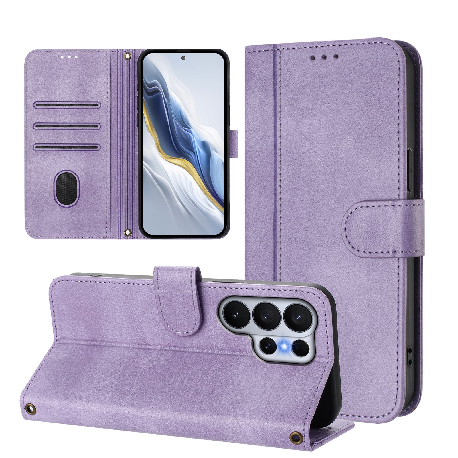 For-Samsung-Galaxy-S26-Ultra-Cases-Wallet-Stand-Retro-Texture-Leather-Phone-Cover-with-Lanyard-Light-Purple