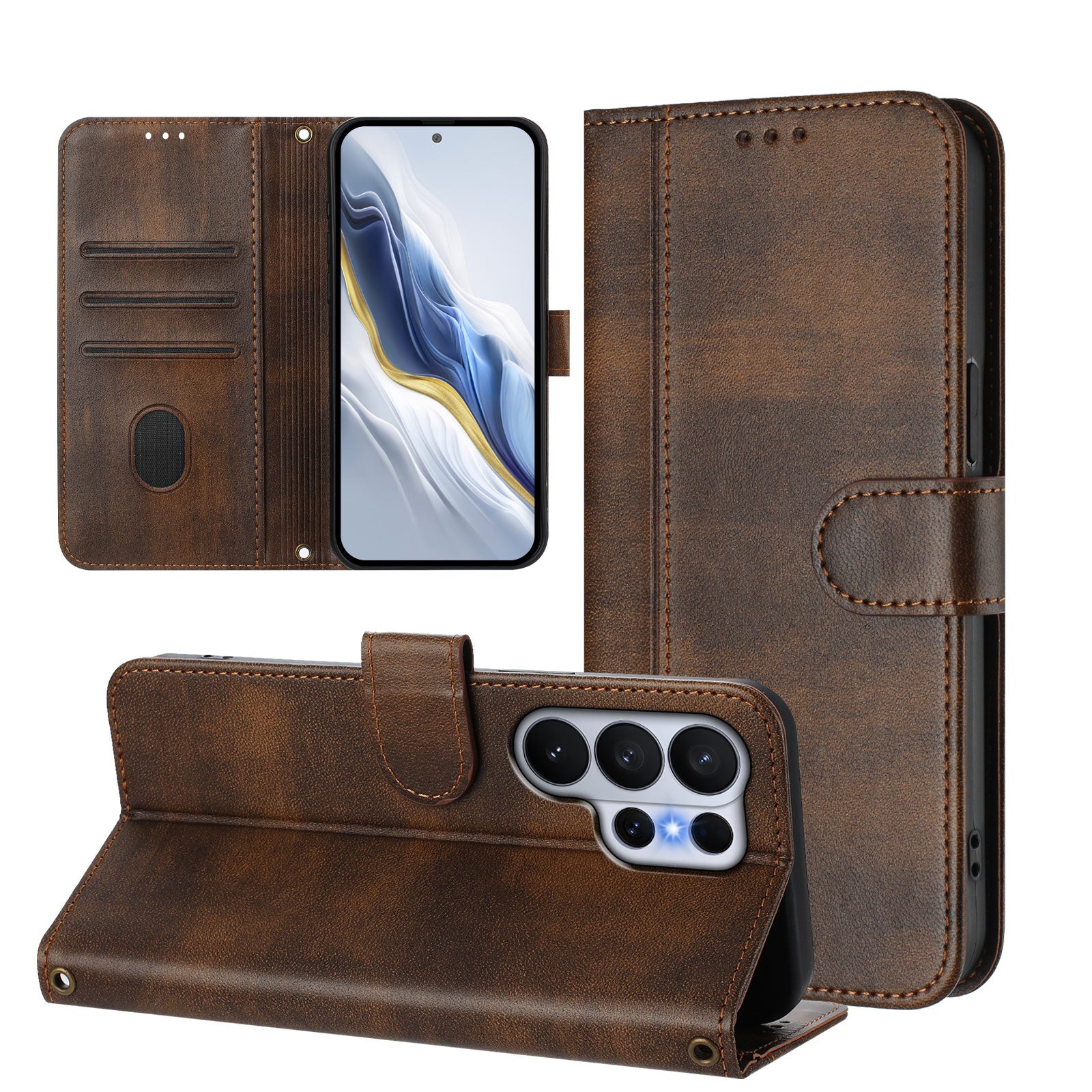 For-Samsung-Galaxy-S26-Ultra-Cases-Wallet-Stand-Retro-Texture-Leather-Phone-Cover-with-Lanyard-Brown