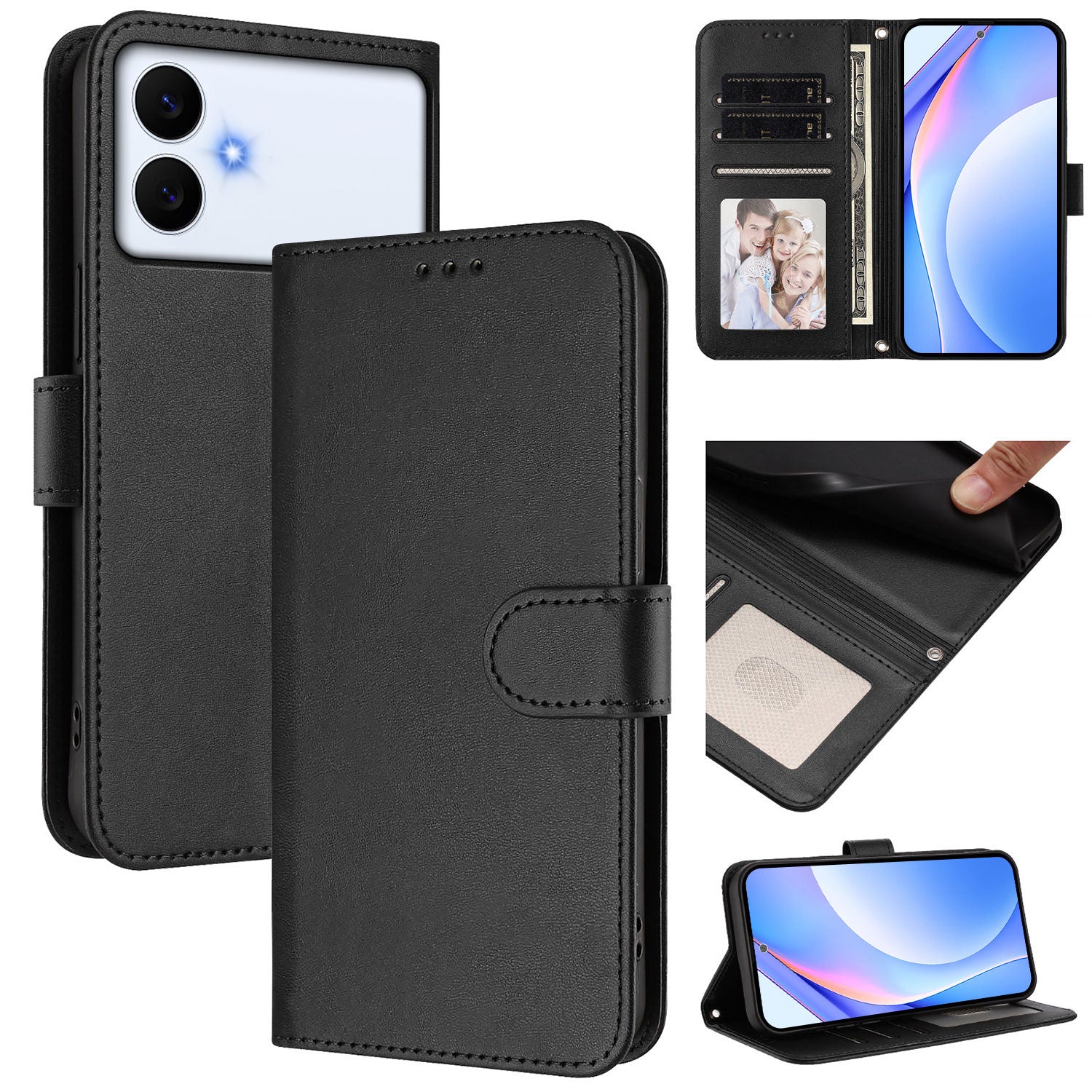 For-Samsung-Galaxy-S26-Edge-Wallet-Case-RFID-Blocking-Calf-Texture-Leather-Stand-Phone-Cover-with-Strap-Black