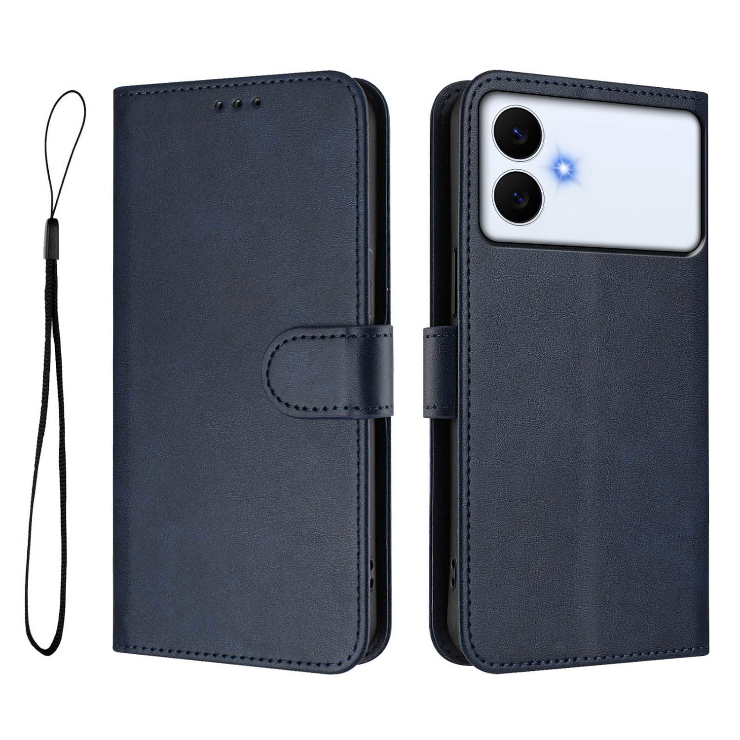 For-Samsung-Galaxy-S26-Edge-Wallet-Case-RFID-Blocking-Calf-Texture-Leather-Stand-Phone-Cover-with-Strap-Blue