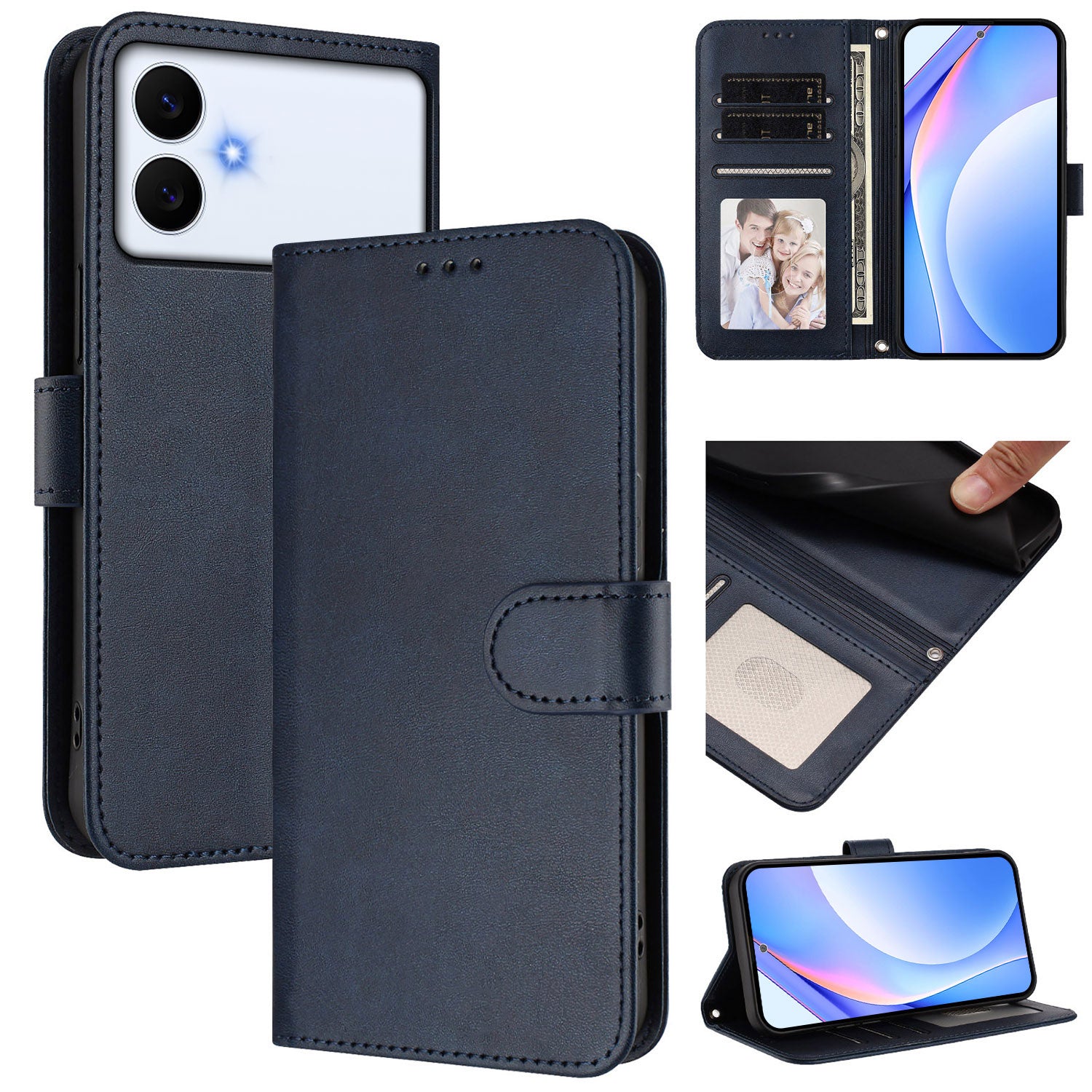 For-Samsung-Galaxy-S26-Edge-Wallet-Case-RFID-Blocking-Calf-Texture-Leather-Stand-Phone-Cover-with-Strap-Blue