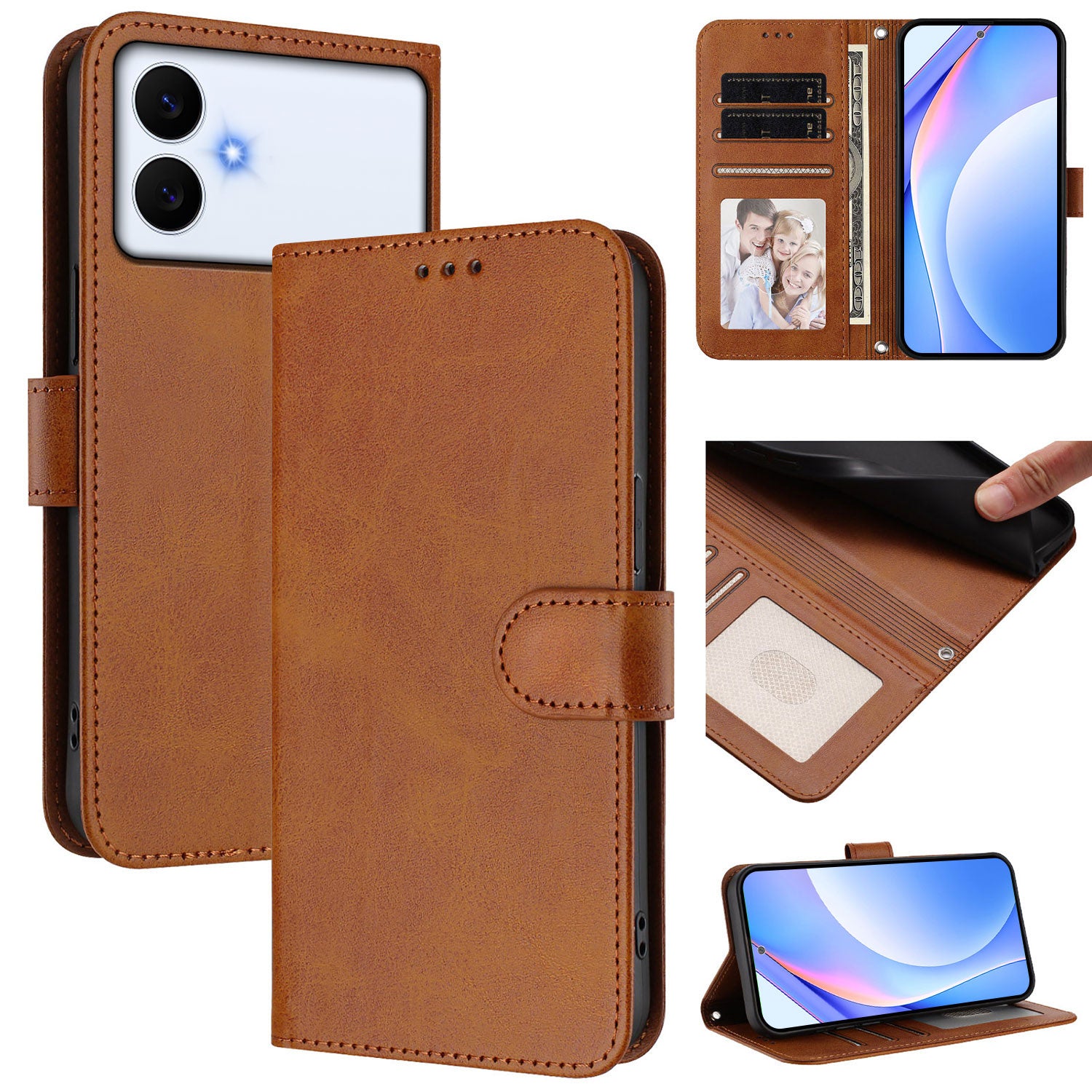 For-Samsung-Galaxy-S26-Edge-Wallet-Case-RFID-Blocking-Calf-Texture-Leather-Stand-Phone-Cover-with-Strap-Brown