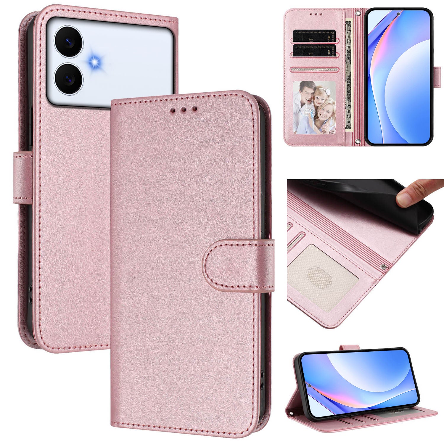 For-Samsung-Galaxy-S26-Edge-Wallet-Case-RFID-Blocking-Calf-Texture-Leather-Stand-Phone-Cover-with-Strap-Pink