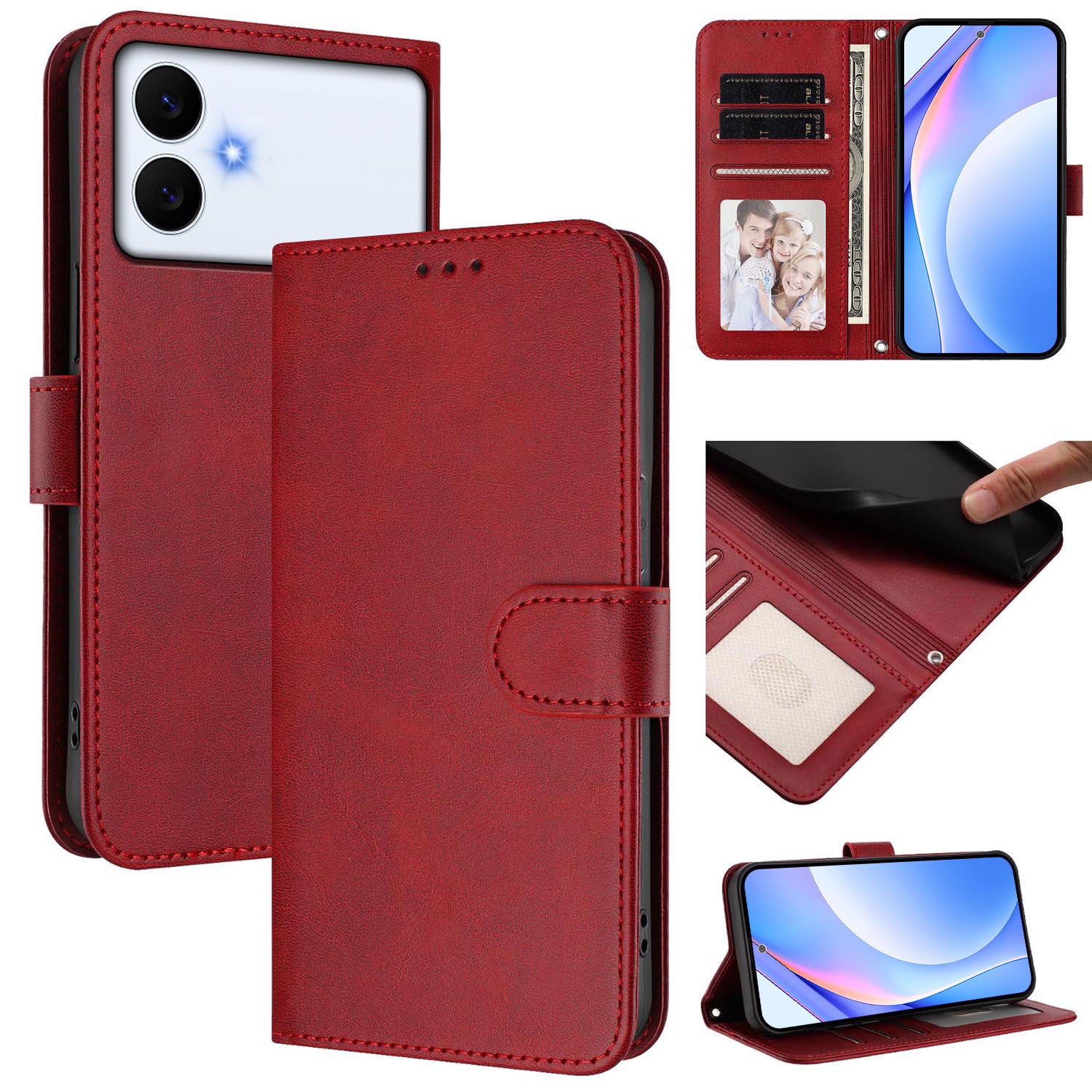For-Samsung-Galaxy-S26-Edge-Wallet-Case-RFID-Blocking-Calf-Texture-Leather-Stand-Phone-Cover-with-Strap-Wine-Red