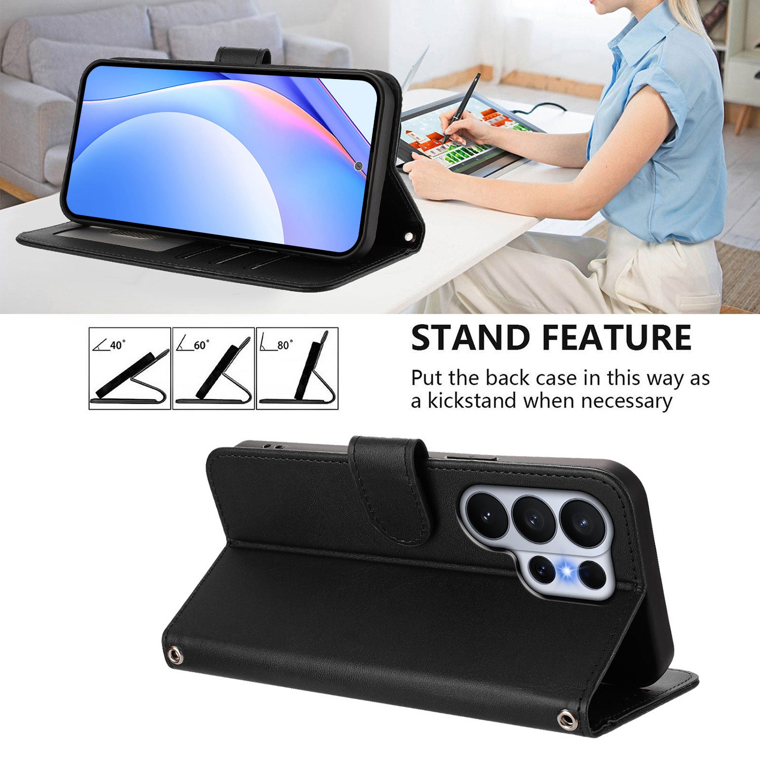 For-Samsung-Galaxy-S26-Ultra-Wallet-Case-RFID-Blocking-Calf-Texture-Leather-Stand-Phone-Cover-with-Strap-Black