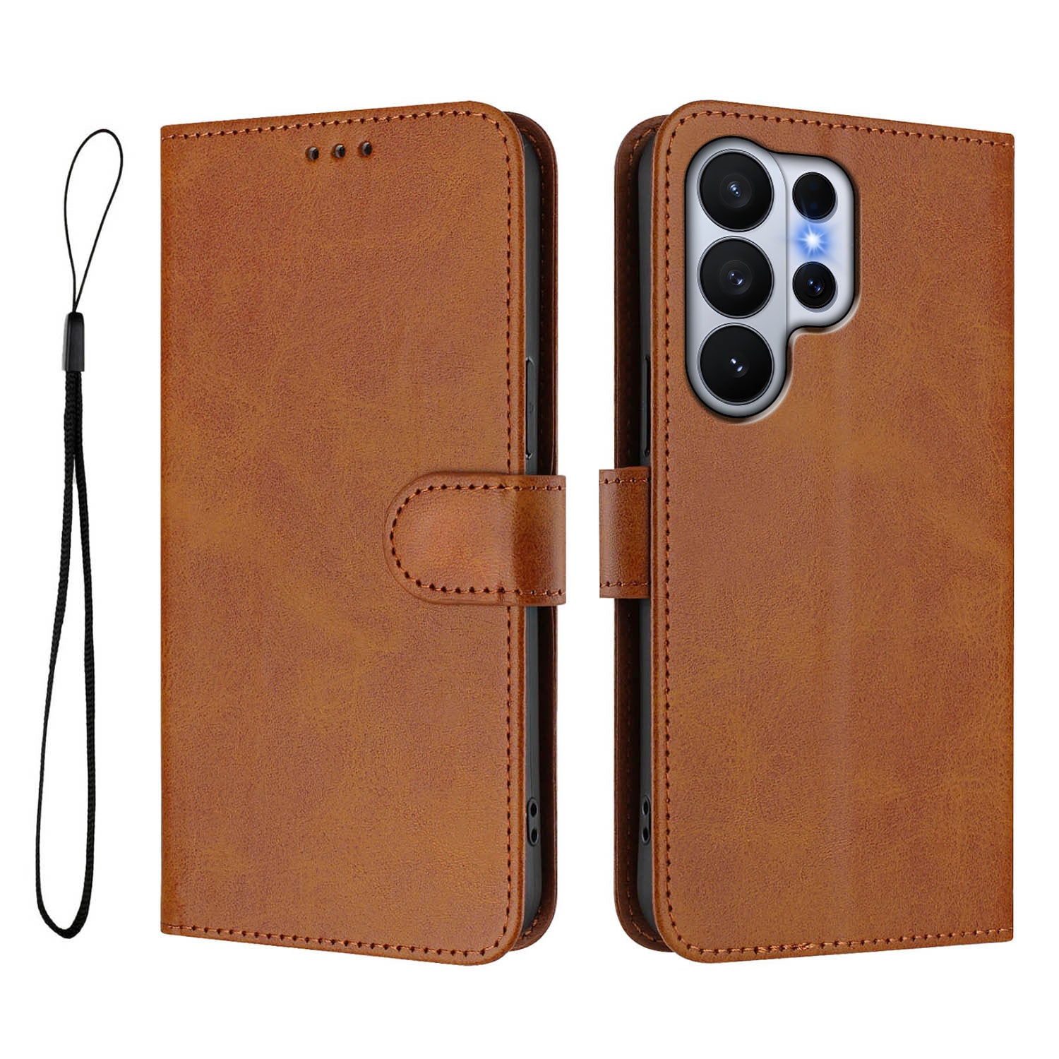 For-Samsung-Galaxy-S26-Ultra-Wallet-Case-RFID-Blocking-Calf-Texture-Leather-Stand-Phone-Cover-with-Strap-Brown