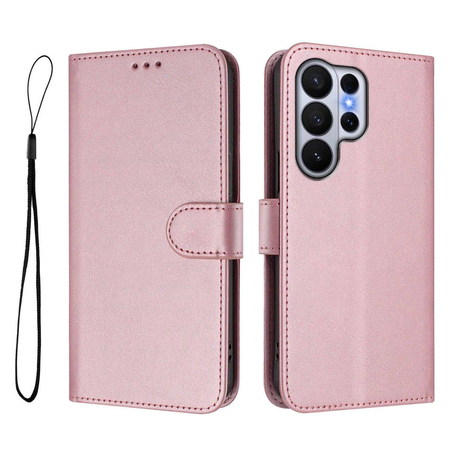 For-Samsung-Galaxy-S26-Ultra-Wallet-Case-RFID-Blocking-Calf-Texture-Leather-Stand-Phone-Cover-with-Strap-Pink