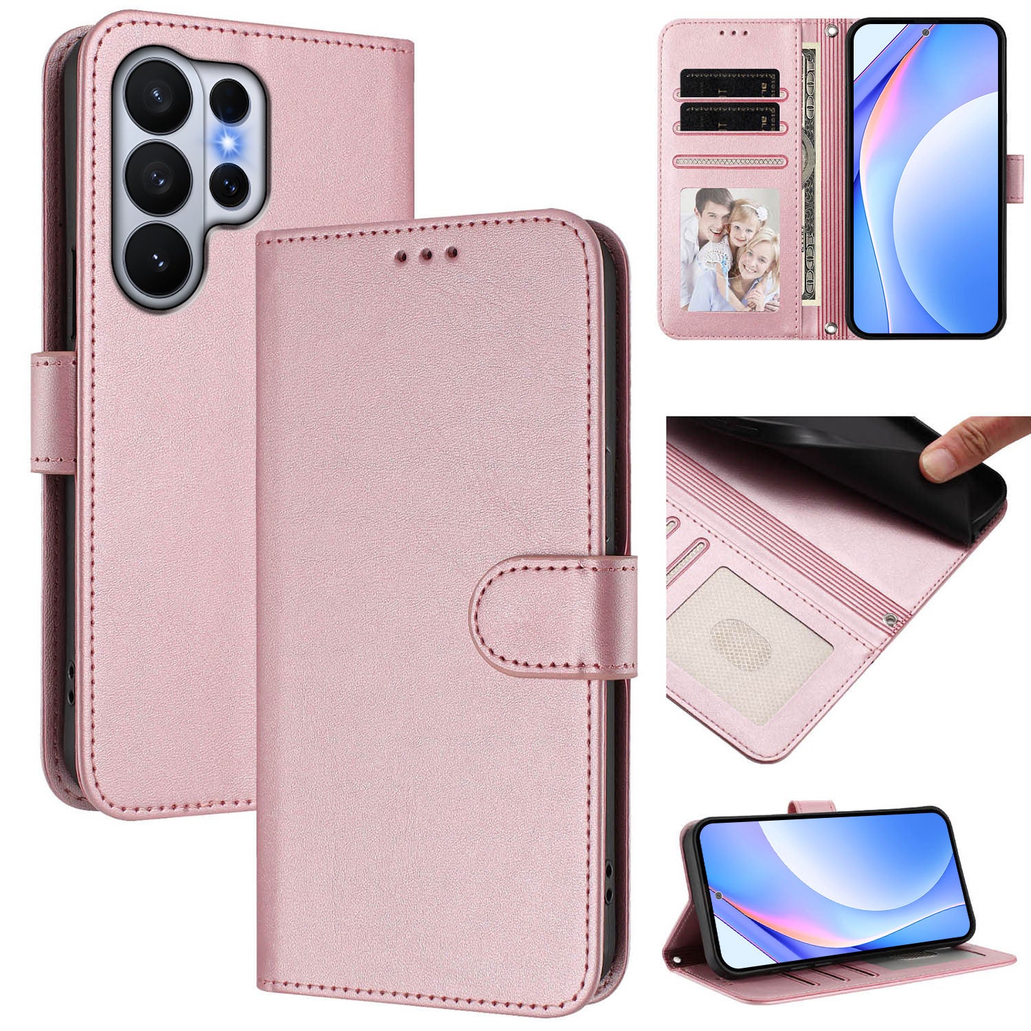 For-Samsung-Galaxy-S26-Ultra-Wallet-Case-RFID-Blocking-Calf-Texture-Leather-Stand-Phone-Cover-with-Strap-Pink
