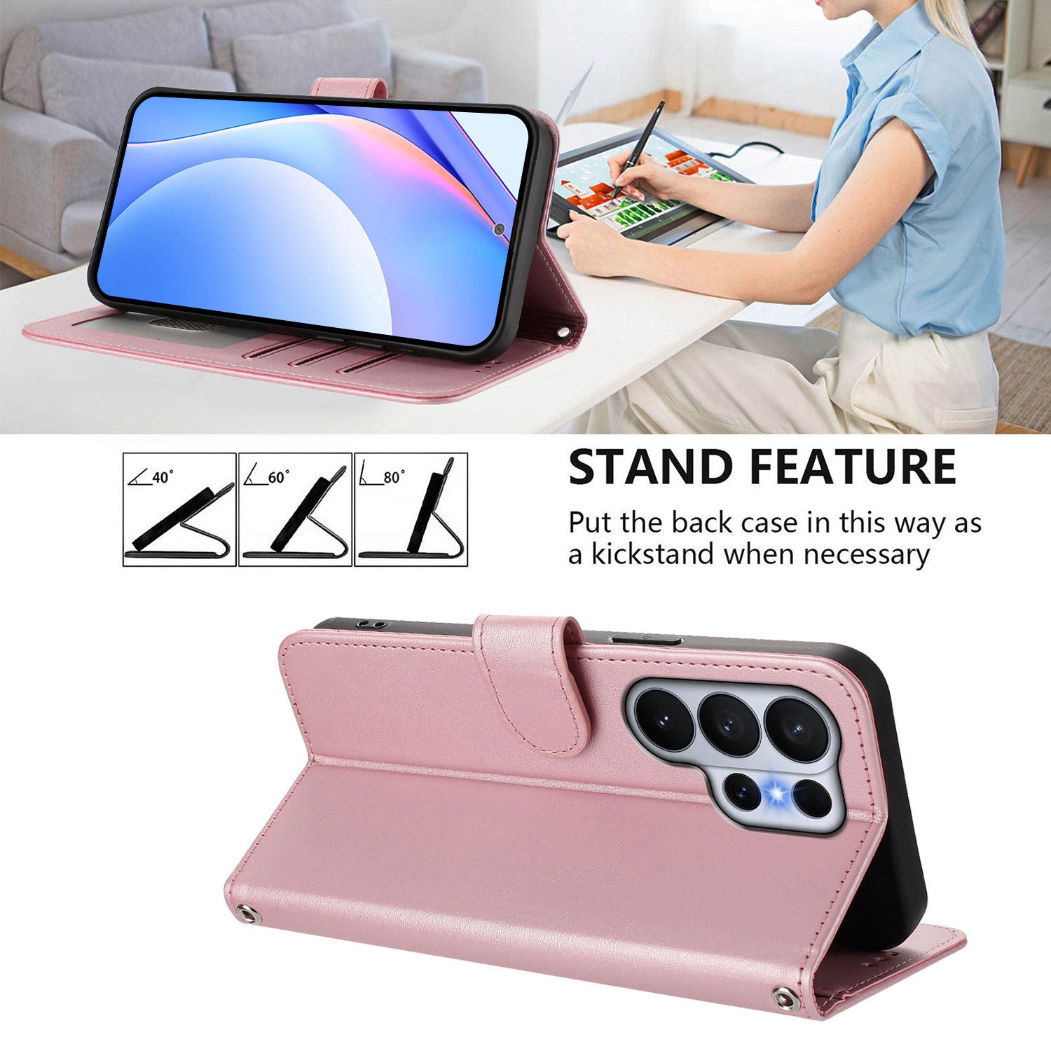 For-Samsung-Galaxy-S26-Ultra-Wallet-Case-RFID-Blocking-Calf-Texture-Leather-Stand-Phone-Cover-with-Strap-Pink