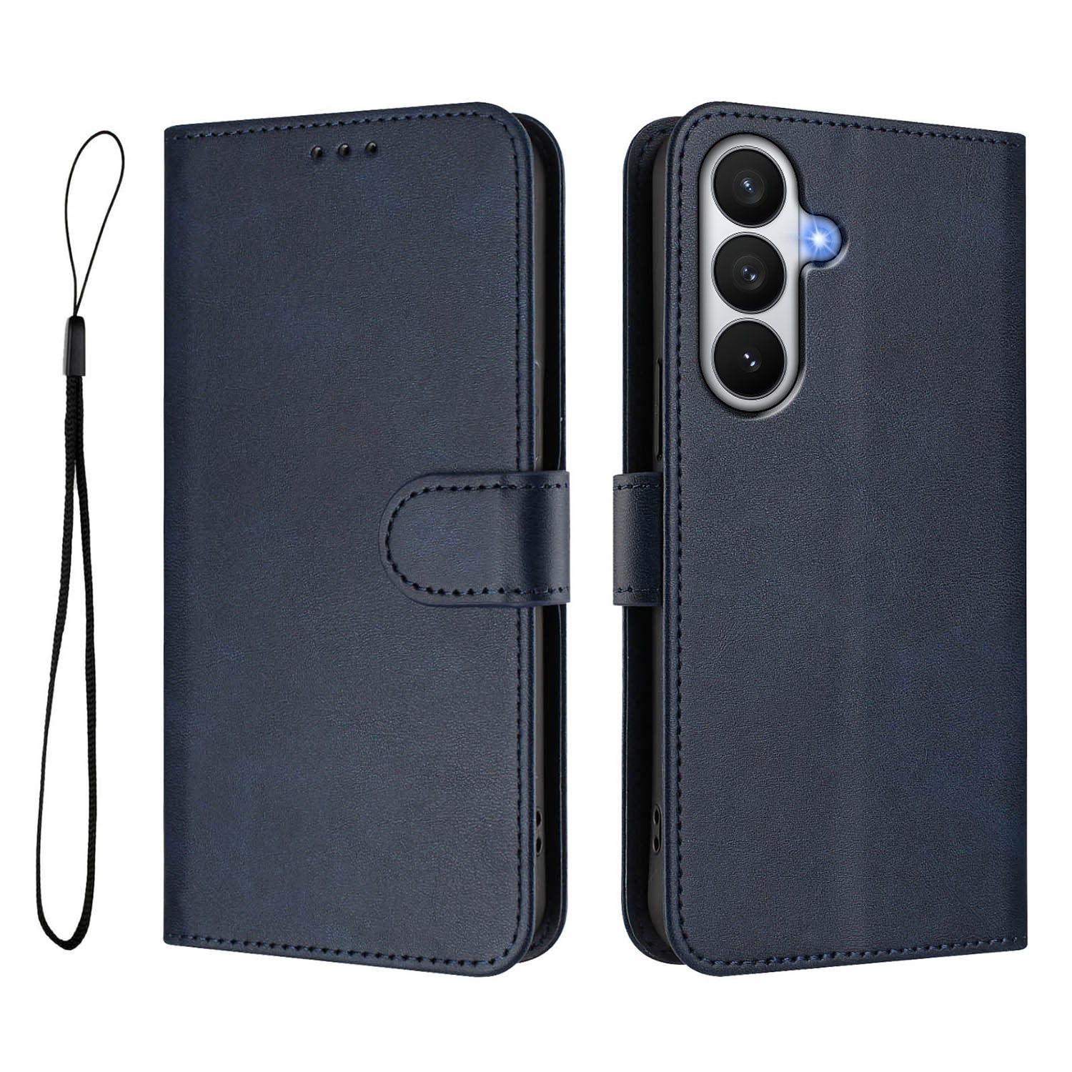 For-Samsung-Galaxy-S26-/-S26-Pro-Wallet-Case-RFID-Blocking-Calf-Texture-Leather-Stand-Phone-Cover-with-Strap-Blue
