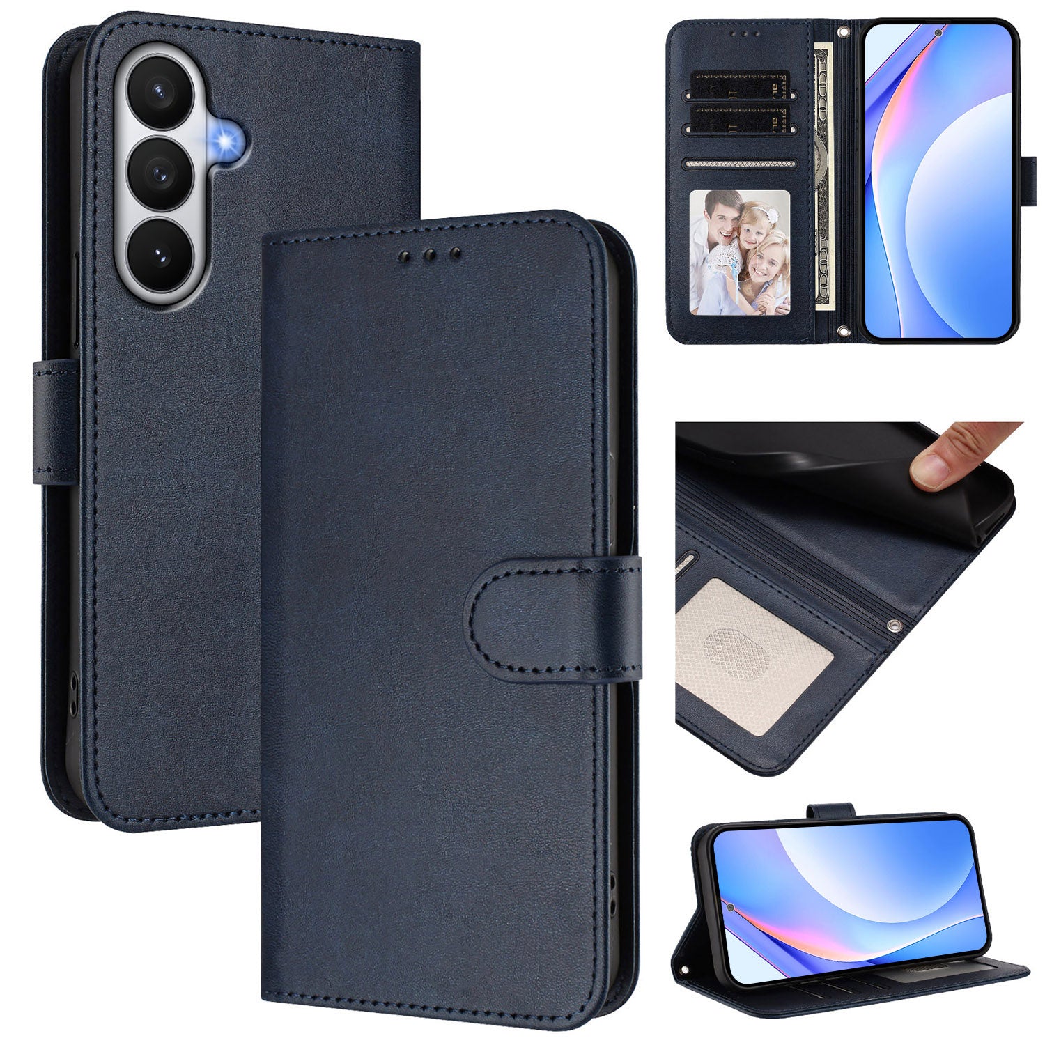 For-Samsung-Galaxy-S26-/-S26-Pro-Wallet-Case-RFID-Blocking-Calf-Texture-Leather-Stand-Phone-Cover-with-Strap-Blue