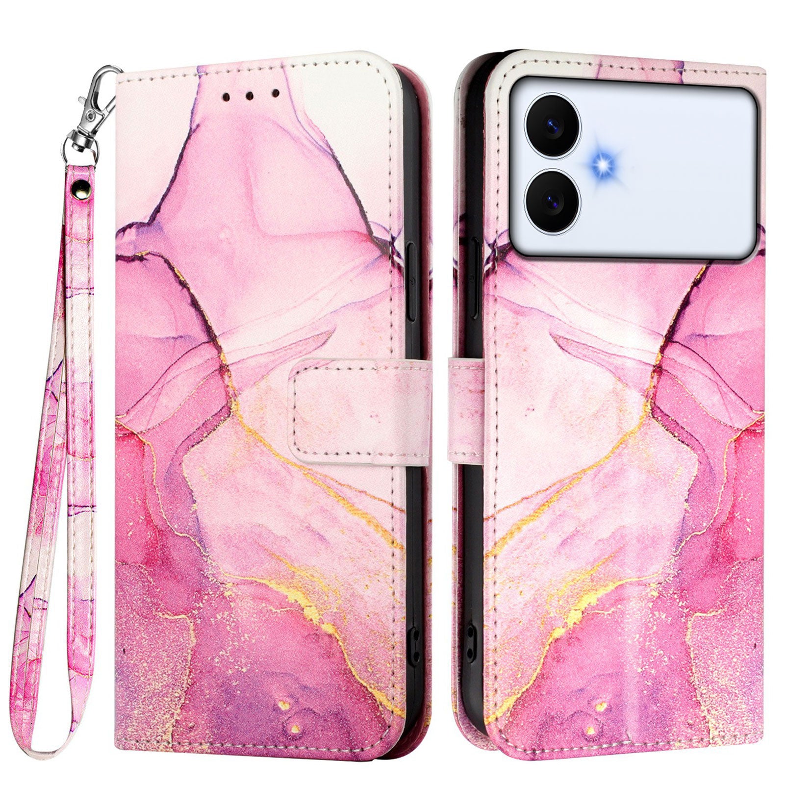 For-Samsung-Galaxy-S26-Edge-Case-with-Strap-Marble-Pattern-Leather-Phone-Cover-Card-Holder-Pink-/-Purple-/-Gold-LS001