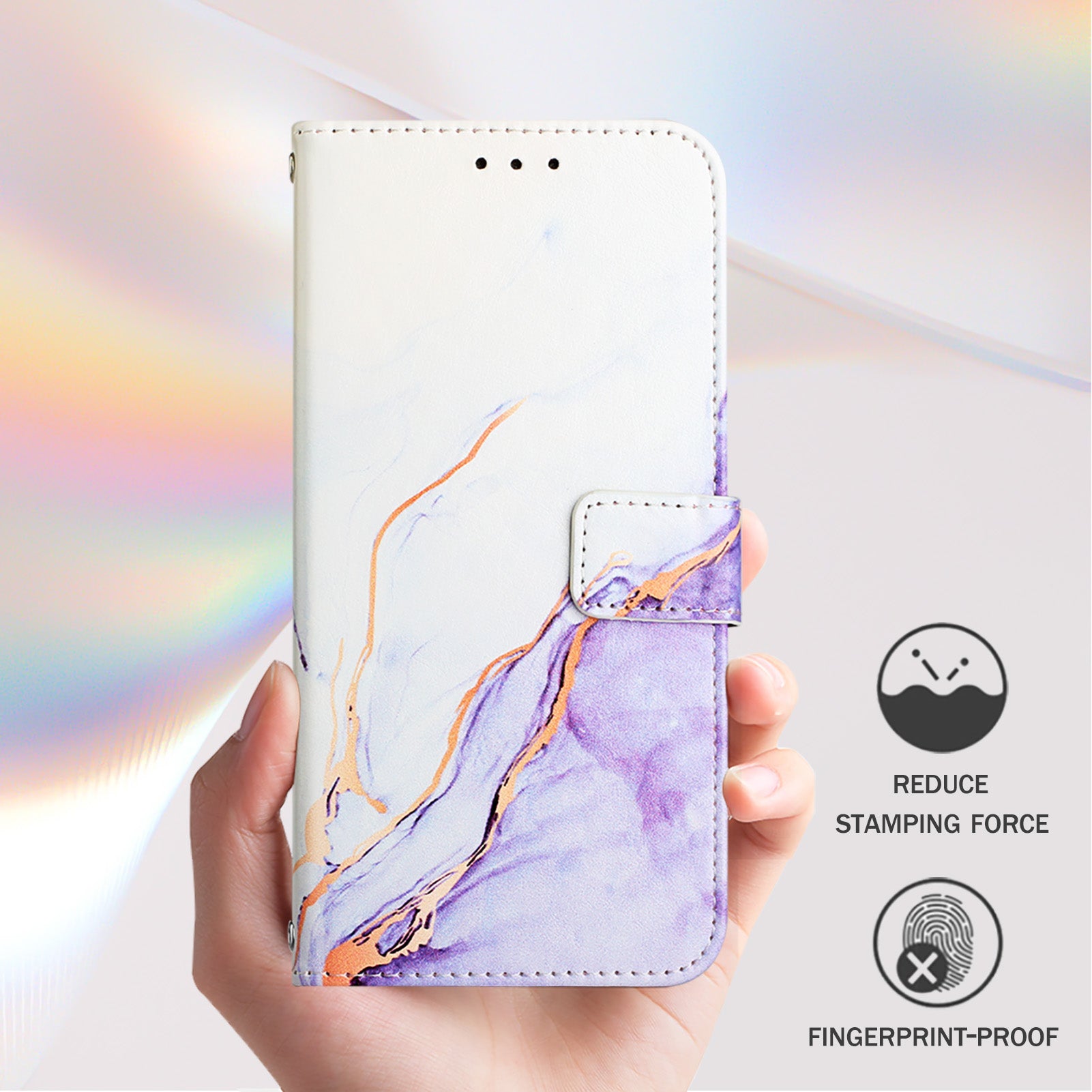 For-Samsung-Galaxy-S26-Edge-Case-with-Strap-Marble-Pattern-Leather-Phone-Cover-Card-Holder-White-/-Purple-LS006