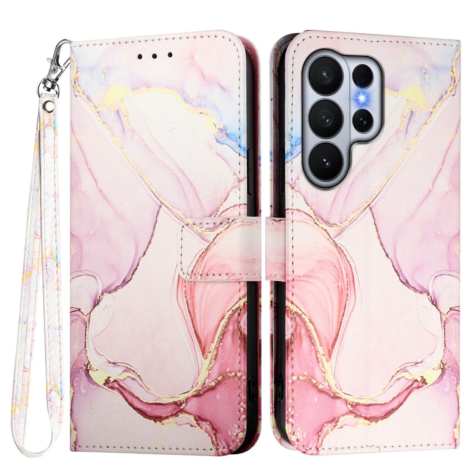 For-Samsung-Galaxy-S26-Ultra-Case-with-Strap-Marble-Pattern-Leather-Phone-Cover-Card-Holder-Rose-Gold-LS005
