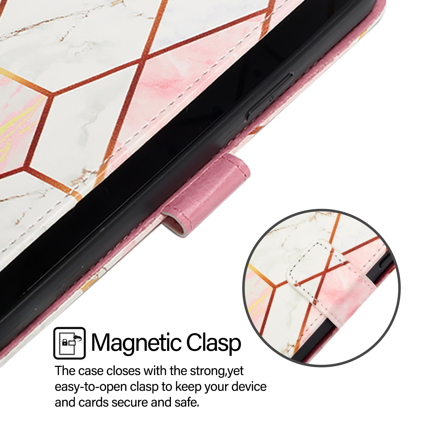 For-Samsung-Galaxy-S26-Ultra-Case-with-Strap-Marble-Pattern-Leather-Phone-Cover-Card-Holder-Pink-/-White-LS002