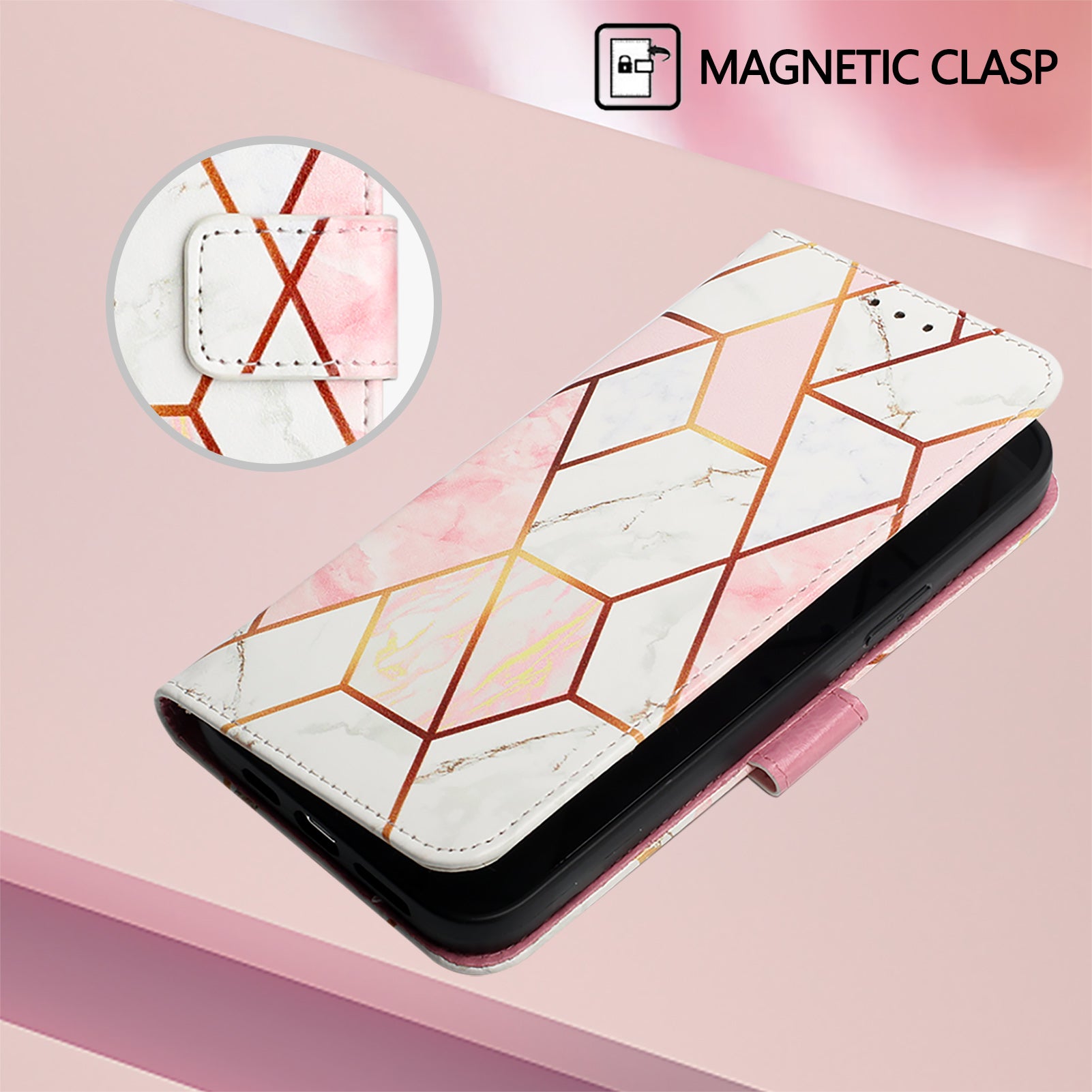For-Samsung-Galaxy-S26-Ultra-Case-with-Strap-Marble-Pattern-Leather-Phone-Cover-Card-Holder-Pink-/-White-LS002