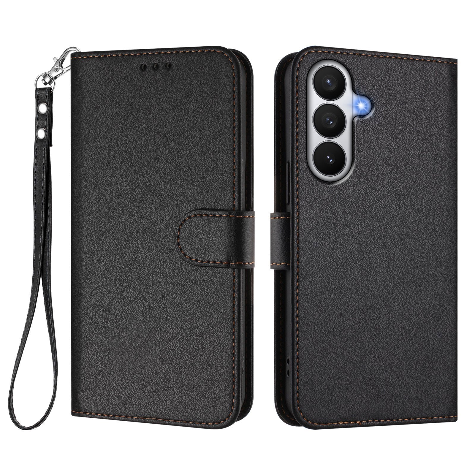 For-Samsung-Galaxy-S26-/-S26-Pro-Leather-Case-Wallet-Stand-Phone-Cover-with-Wrist-Strap-Black