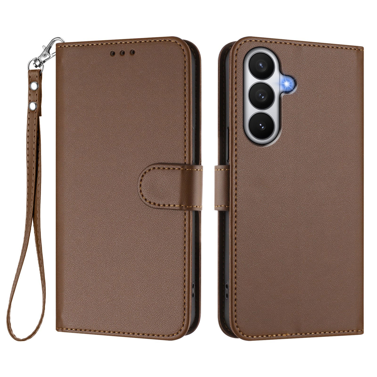 For-Samsung-Galaxy-S26-/-S26-Pro-Leather-Case-Wallet-Stand-Phone-Cover-with-Wrist-Strap-Brown