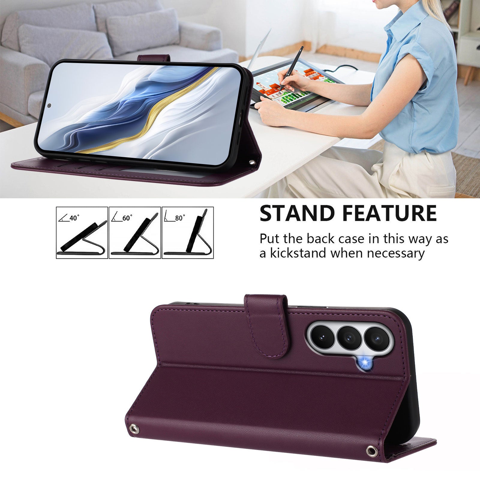 For-Samsung-Galaxy-S26-/-S26-Pro-Leather-Case-Wallet-Stand-Phone-Cover-with-Wrist-Strap-Purple