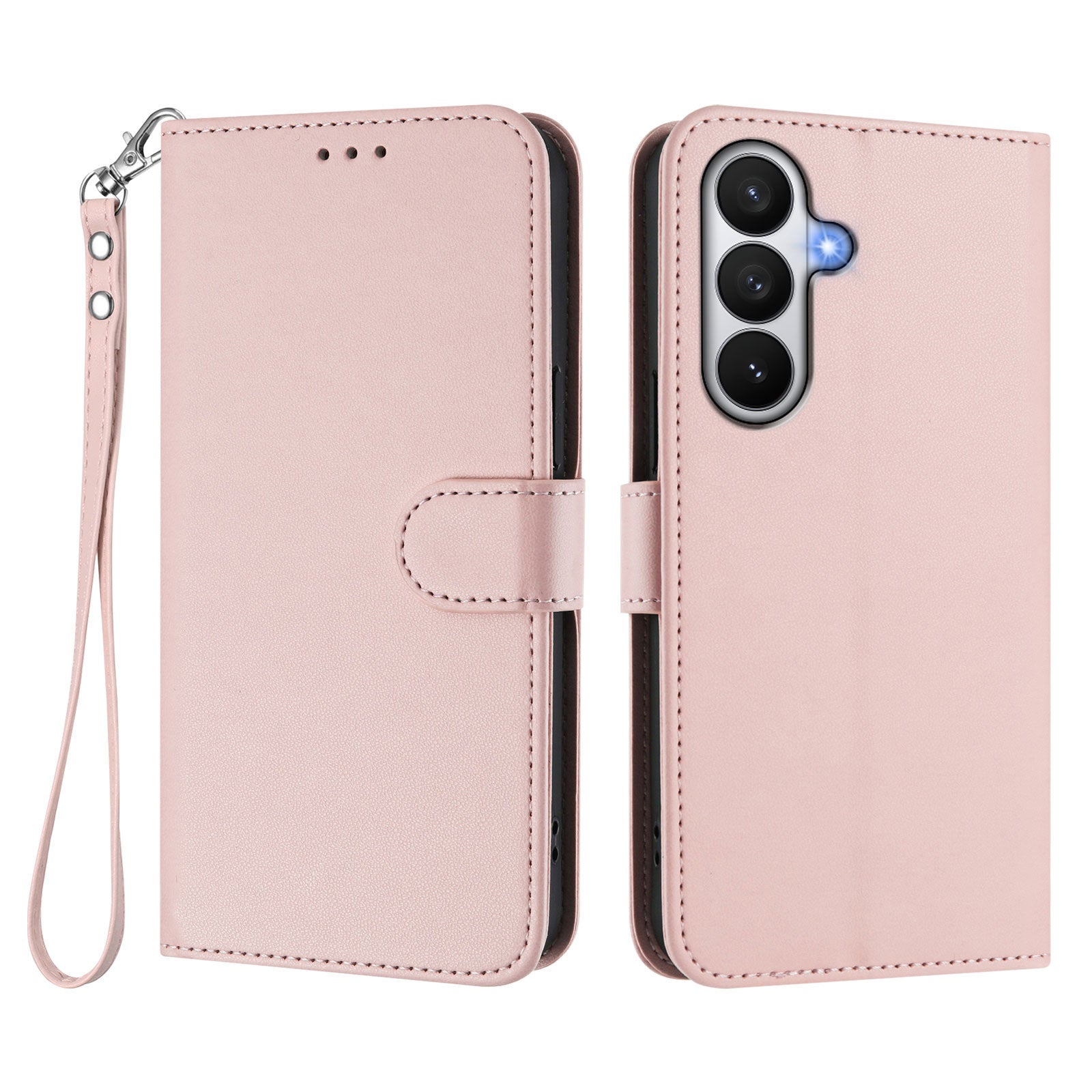 For-Samsung-Galaxy-S26-/-S26-Pro-Leather-Case-Wallet-Stand-Phone-Cover-with-Wrist-Strap-Pink