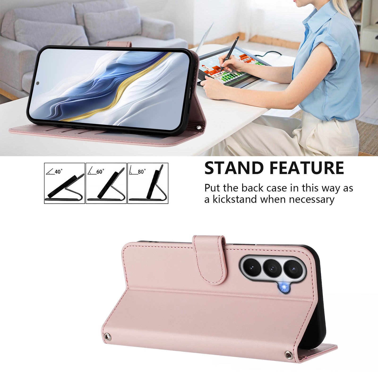 For-Samsung-Galaxy-S26-/-S26-Pro-Leather-Case-Wallet-Stand-Phone-Cover-with-Wrist-Strap-Pink