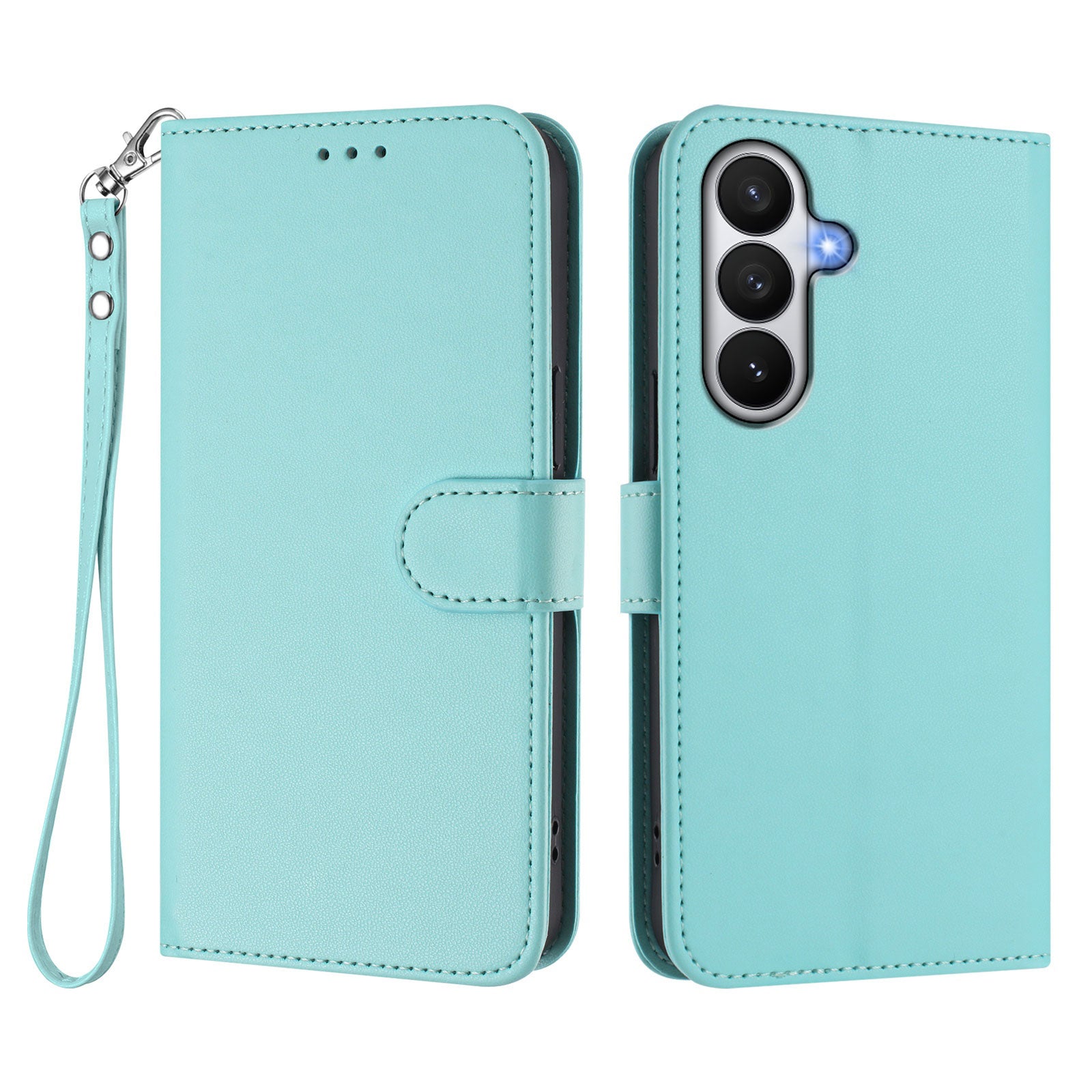 For-Samsung-Galaxy-S26-/-S26-Pro-Leather-Case-Wallet-Stand-Phone-Cover-with-Wrist-Strap-Mint-Green
