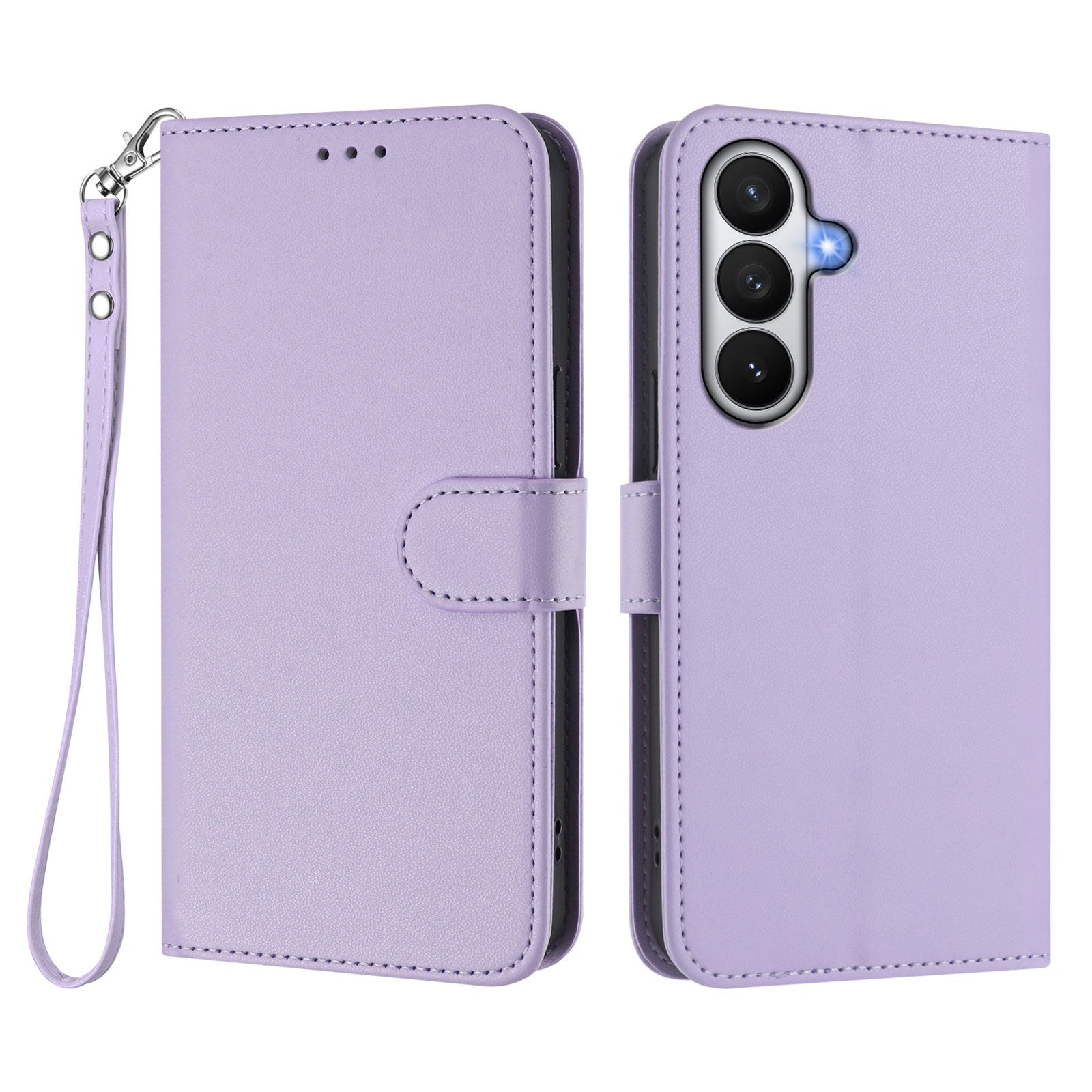 For-Samsung-Galaxy-S26-/-S26-Pro-Leather-Case-Wallet-Stand-Phone-Cover-with-Wrist-Strap-Light-Purple
