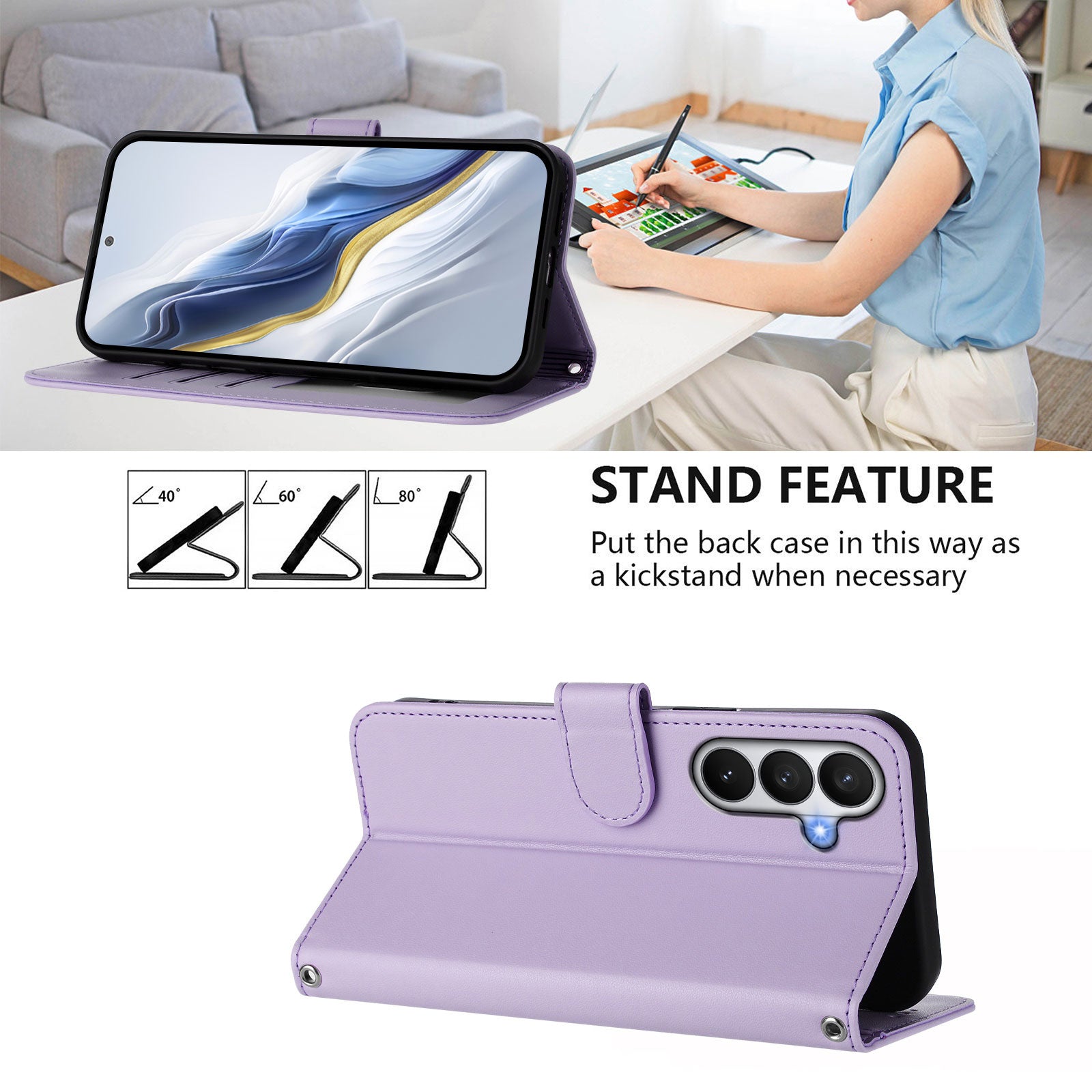 For-Samsung-Galaxy-S26-/-S26-Pro-Leather-Case-Wallet-Stand-Phone-Cover-with-Wrist-Strap-Light-Purple