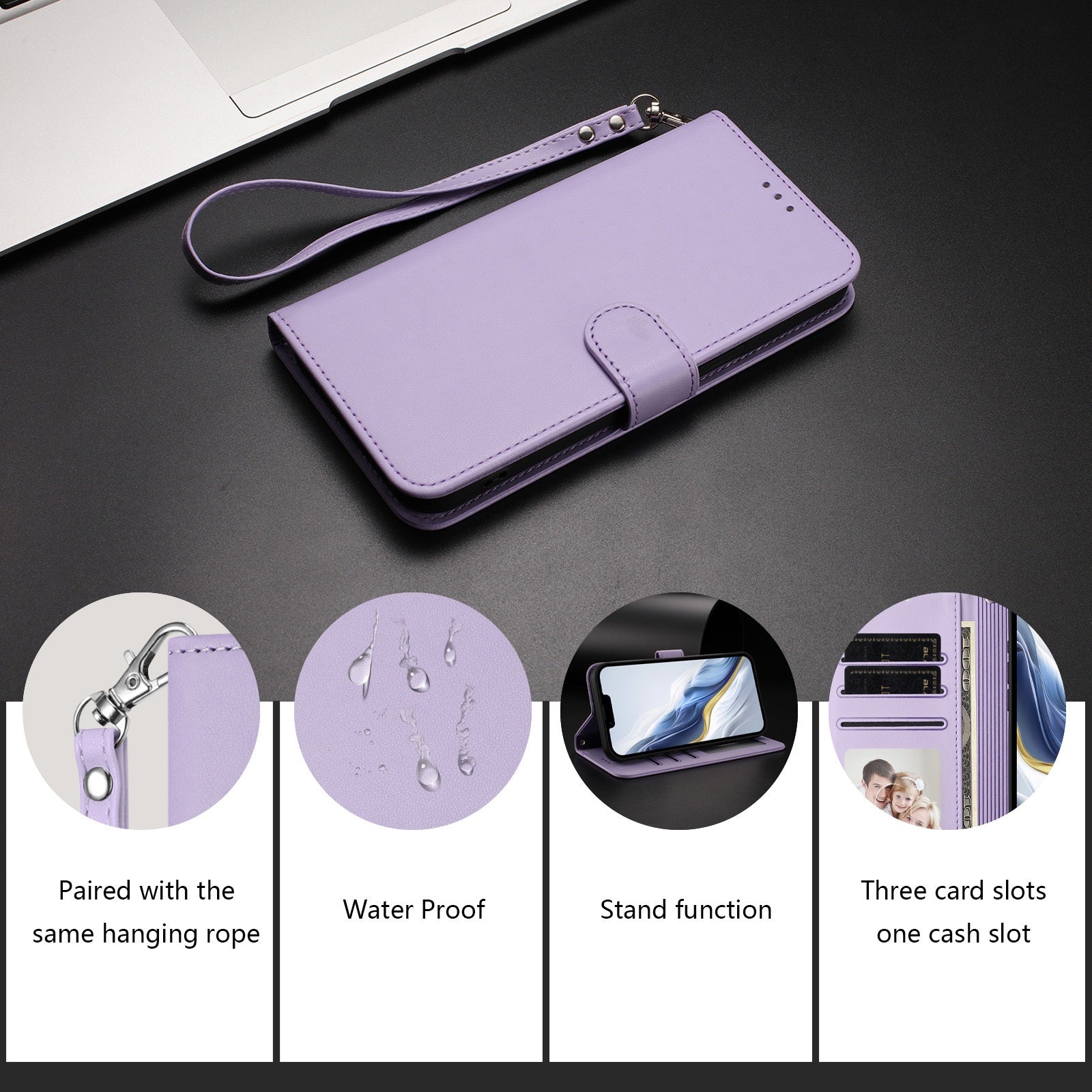 For-Samsung-Galaxy-S26-/-S26-Pro-Leather-Case-Wallet-Stand-Phone-Cover-with-Wrist-Strap-Light-Purple