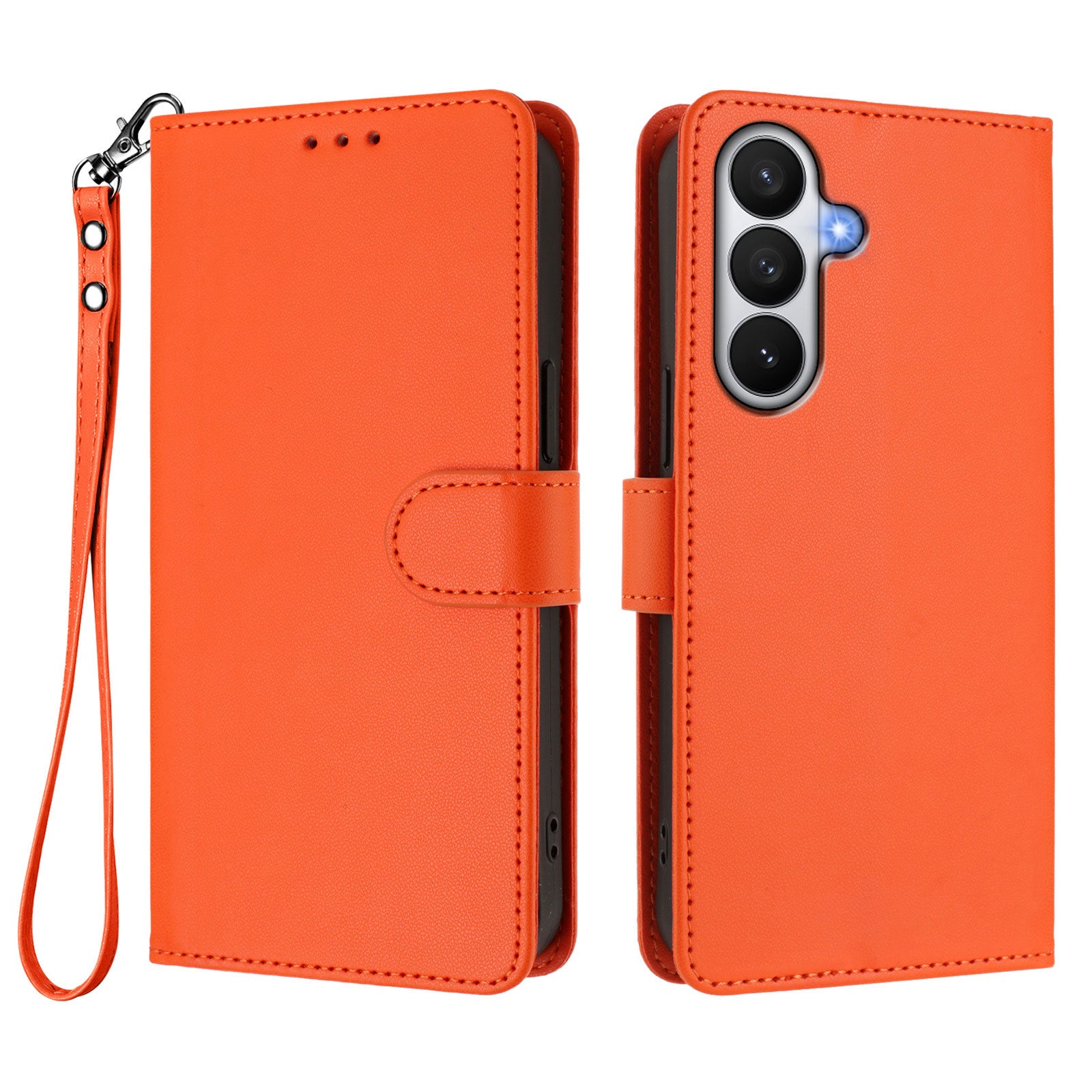 For-Samsung-Galaxy-S26-/-S26-Pro-Leather-Case-Wallet-Stand-Phone-Cover-with-Wrist-Strap-Orange