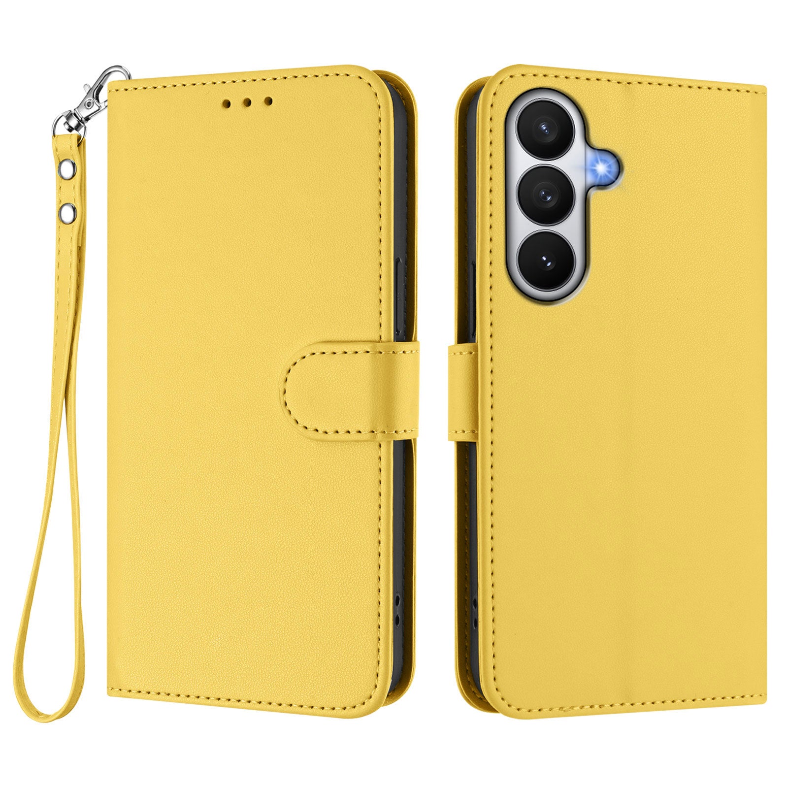 For-Samsung-Galaxy-S26-/-S26-Pro-Leather-Case-Wallet-Stand-Phone-Cover-with-Wrist-Strap-Yellow